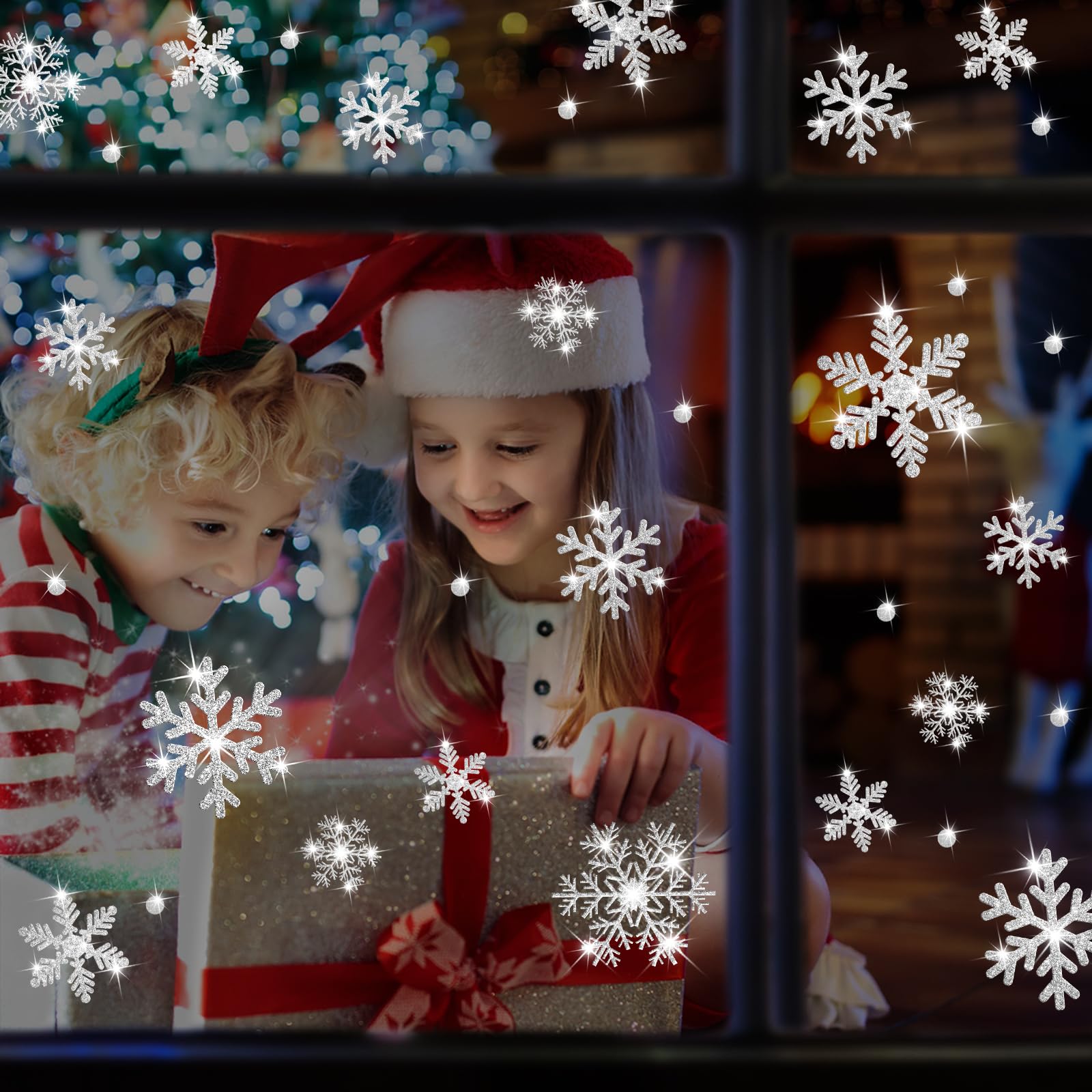 LUDILO 240 Stück Weihnachts-Fensteraufkleber, glitzernde Schneeflocken, Fensteraufkleber, statische Fensteraufkleber für Weihnachtsdekorationen, Fensterdekoration, Ornamente, Weihnachtsfeier