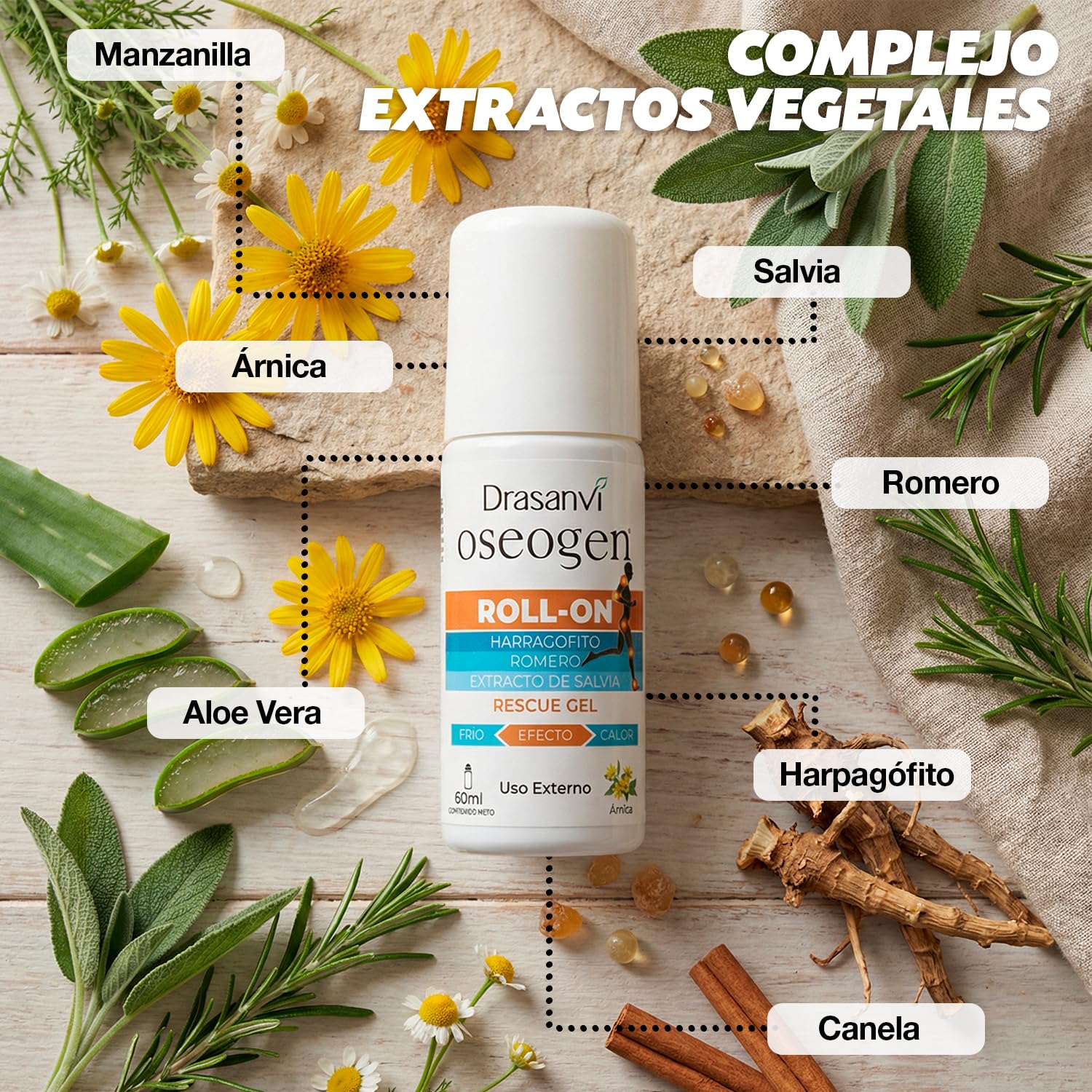 OSEOGEN Rescue Gel Roll-On con Árnica | Acción Localizada Frio-Calor| Para Músculos y Articulaciones |Efecto Analgésico y Antiinflamatorio | Con Extractos Vegetales,Rápido Alivio y Bienestar,60 ml