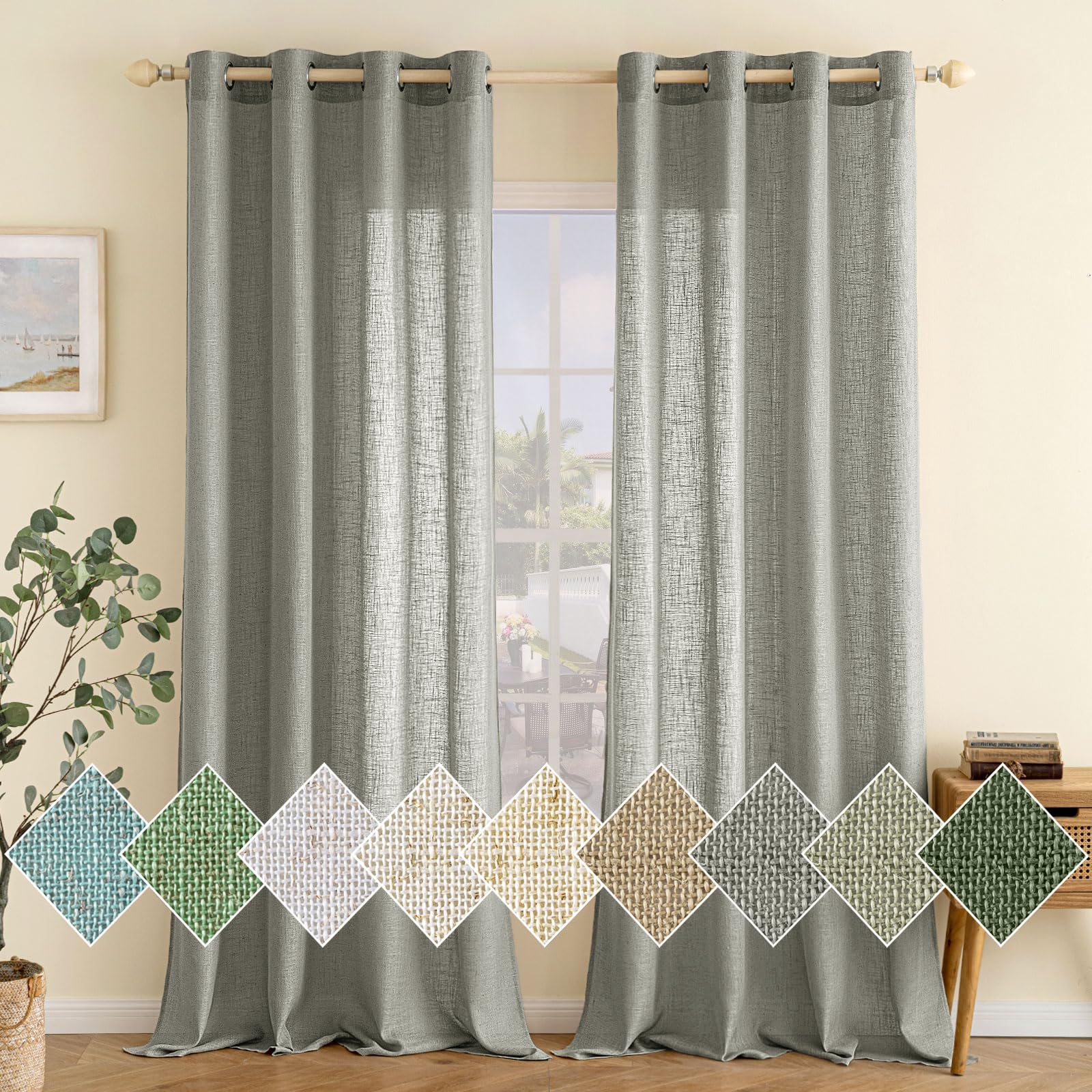 EMEMA Gardinen Vorhänge Leinenvorhang mit Ösen Voile Vorhang Leinenoptik Modern Halbtransparent für Wohnzimmer Dekoschal Kinderzimmer Schlaufenschal Küchengardinen 2er Set 140x245cm (BxH) Hellgrau