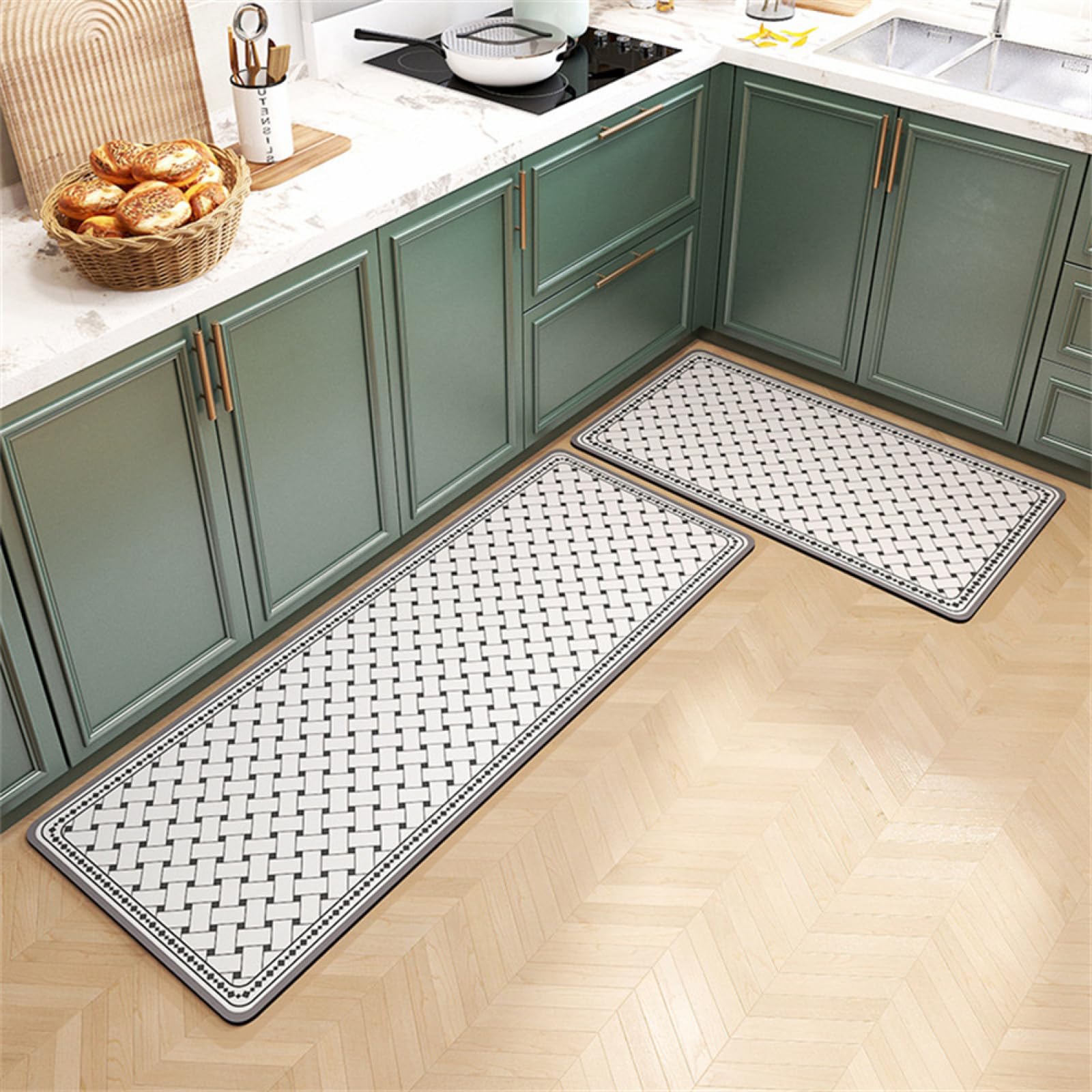 KüChenläUfer KüChenmatte 45x120cm, KüChenteppich Waschbar rutschfest, Teppich LäUfer Flur FußMatte Badematten, Wasser öL Aufnehmen Teppich KüChe Set für KüChe Wohnzimmer, Badezimmer Plaid