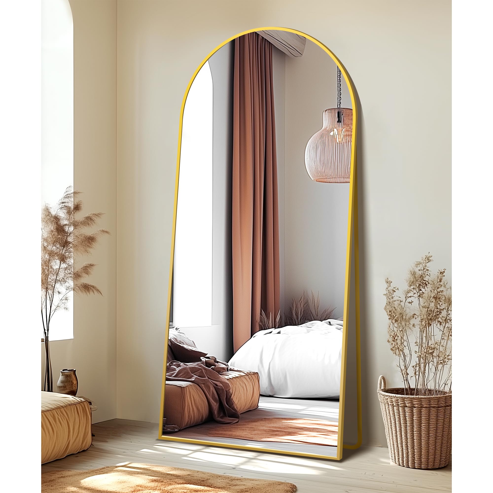 Delma Arched Mirror Full Length,Standing Mirror Full Body,Large Floor with Stand for Wall Entryway Door Bedroom Bathroom Living Room: Gold Frame 75"L x 35"W