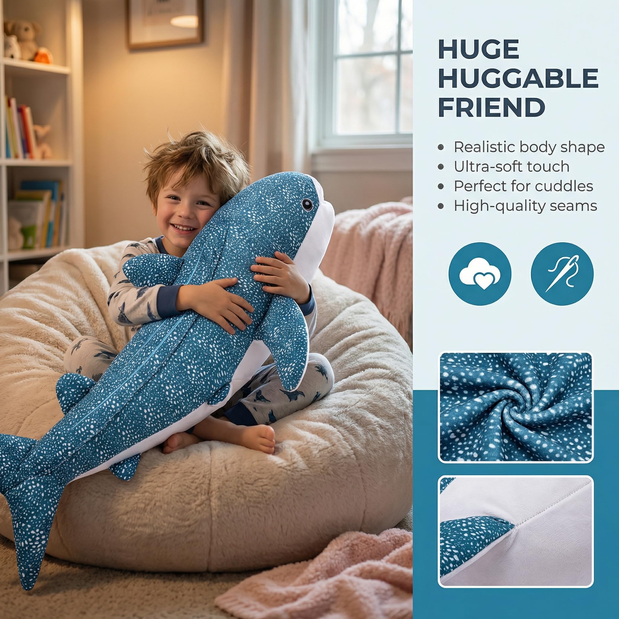 lilizzhoumax Tiburón Ballena Peluche 50cm/20” Lindas muñecas de Relleno de roedores, Tiburón Ballena Peluche Suave Relleno Juguetes De Animales Salvajes Regalo para Amigos Y Niños — view 4
