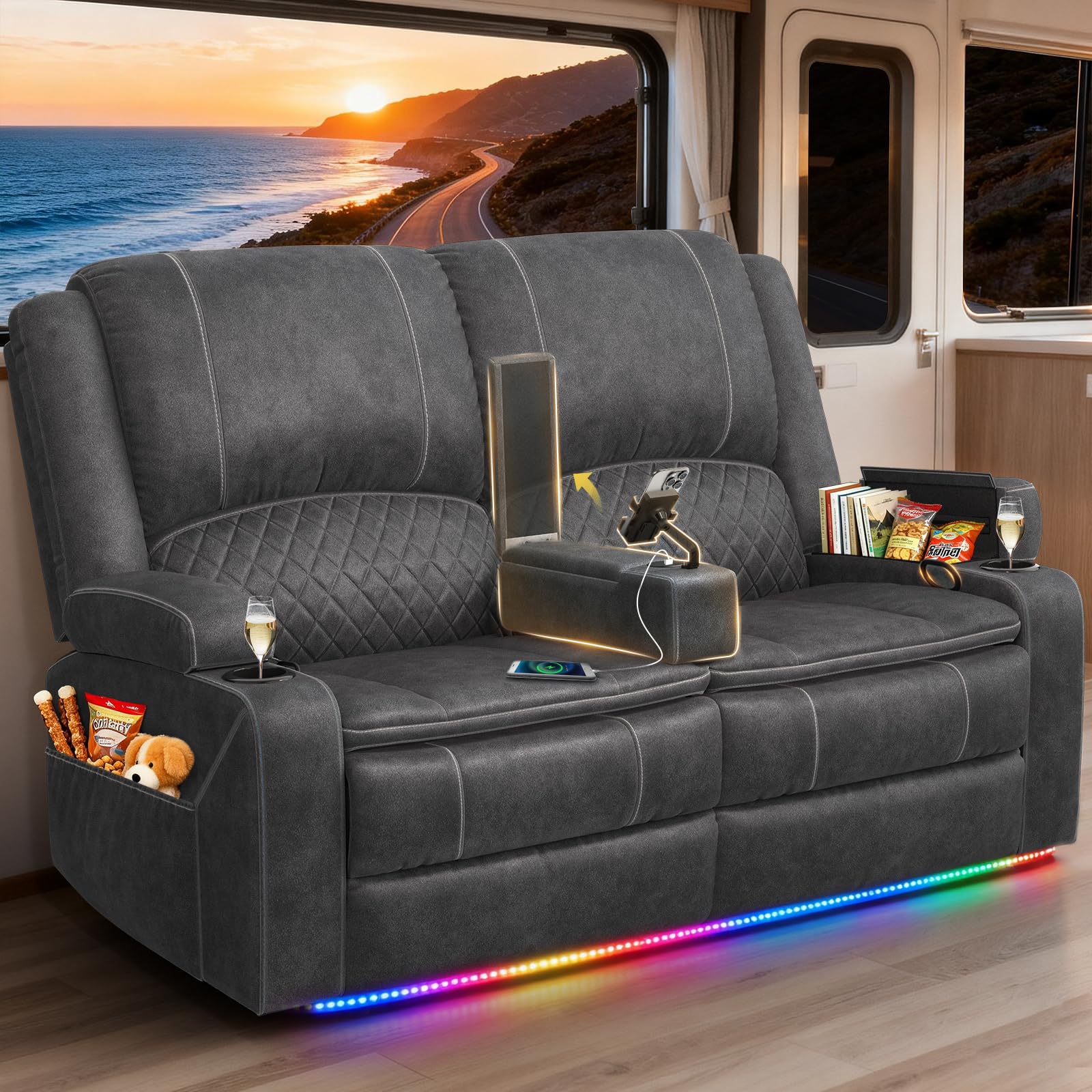 MOSGAT RV Loveseat Recliner Wall Hugger (Velvet)