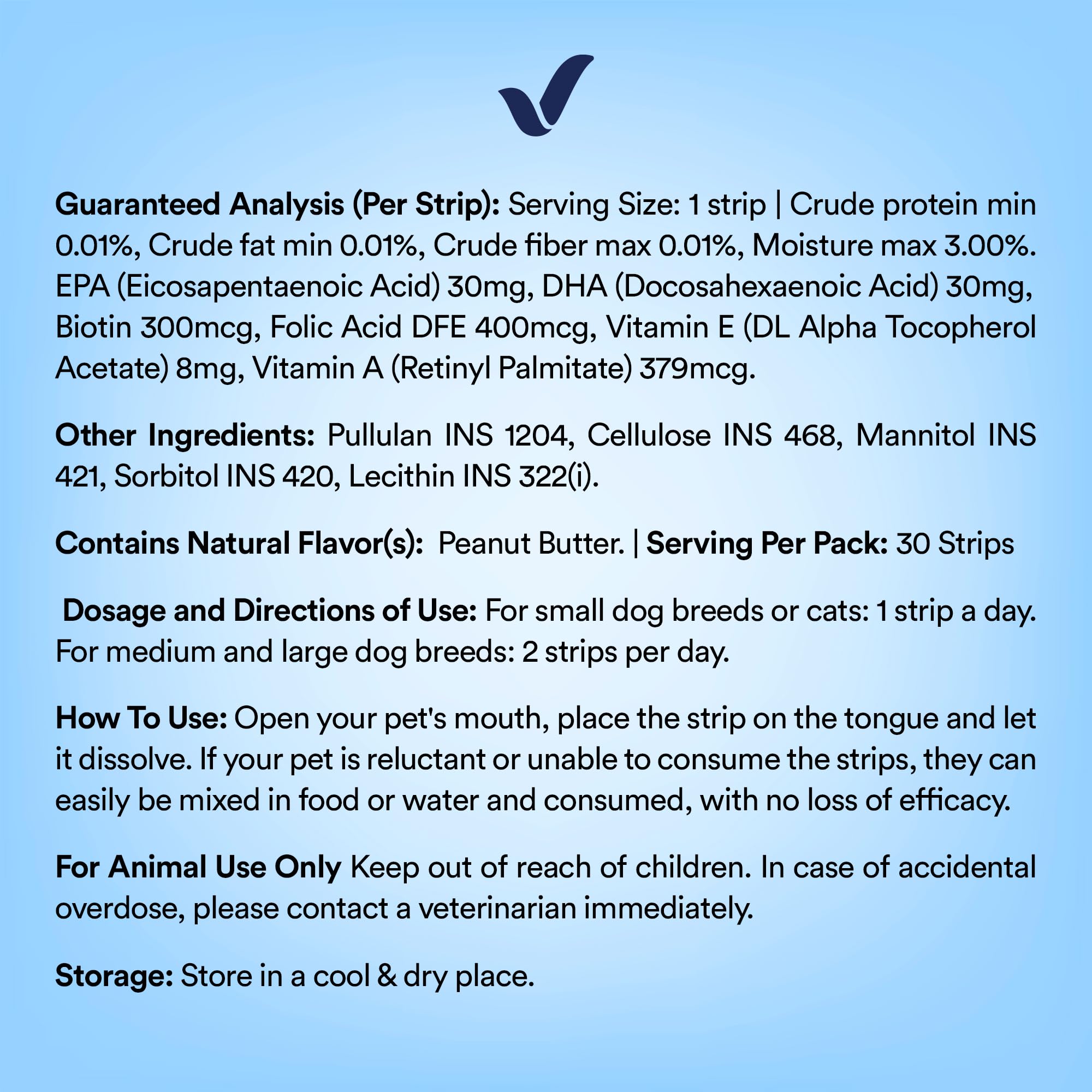 Vitricion Pet Skin & Coat Oral Strips for Dogs & Cats | Omega Fatty Acids, Vitamin A & E | Vet Approved, Reduces Shedding & Itching | Thick & Shiny Fur | 30 Strips | Peanut Butter Flavor — Amazon image 8