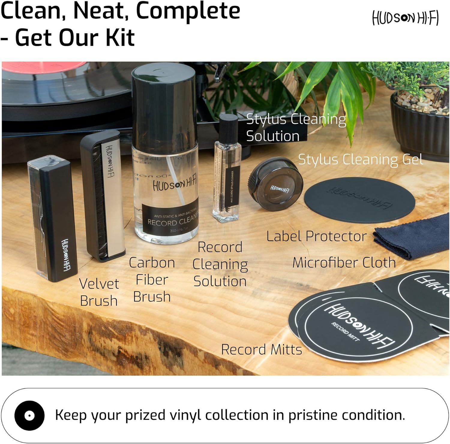 Black Friday - 70% OFF Hudson Hi-Fi Vinyl Record Cleaning Kit - Complete 9 in 1 Vinyl Record Cleaner Kit - All Essential Vinyl Record Player Accessories for a Record Cleaning System