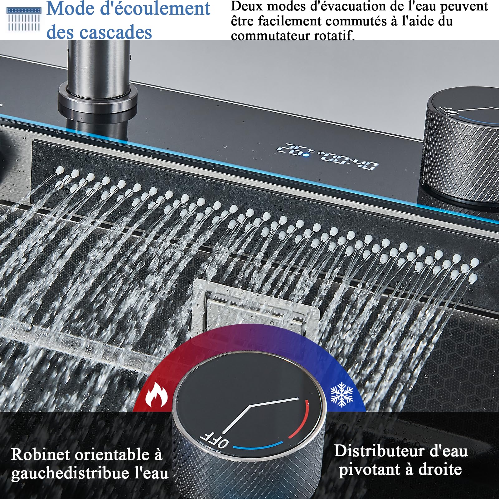 Évier de cuisine en acier inoxydable Évier de cuisine à cascade Évier multifonctionnel à affichage numérique avec nouveau robinet à double mode et accessoires multiples