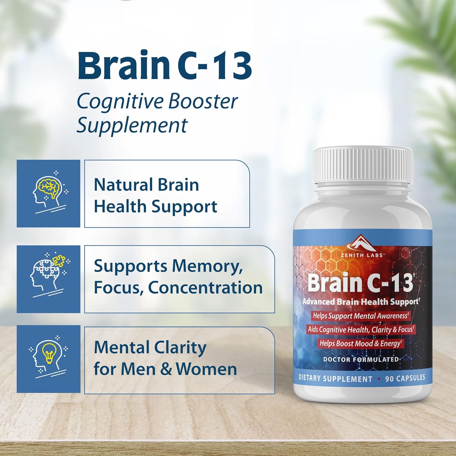 Brain C-13 Cognitive Booster Supplement by Zenith Labs - Natural Brain Health Support - Supports Memory, Focus, Concentration - Mental Clarity for Men Women - Image 3