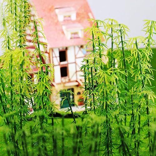 Miniatura 3 de Cayway 40 árboles de bambú modelo, 2 tamaños de árboles de bambú de plástico verde para decoración del hogar, paisaje en miniatura, proyecto de