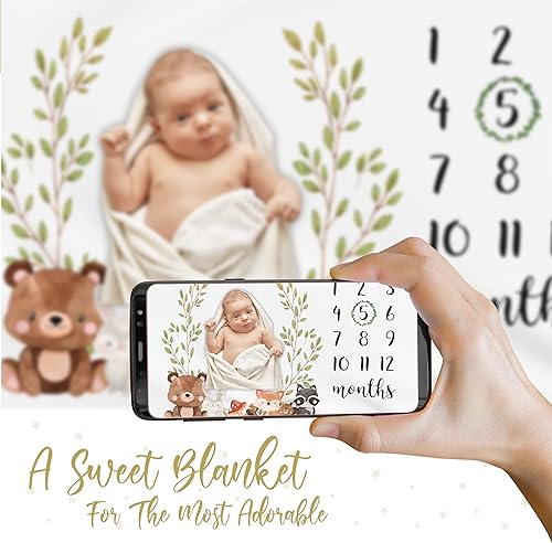 Miniatura 5 de Manta mensual de hitos para bebé, diseño de bosque para niño y niña, regalo neutro para baby shower, manta de fotos para recién nacidos, corona,