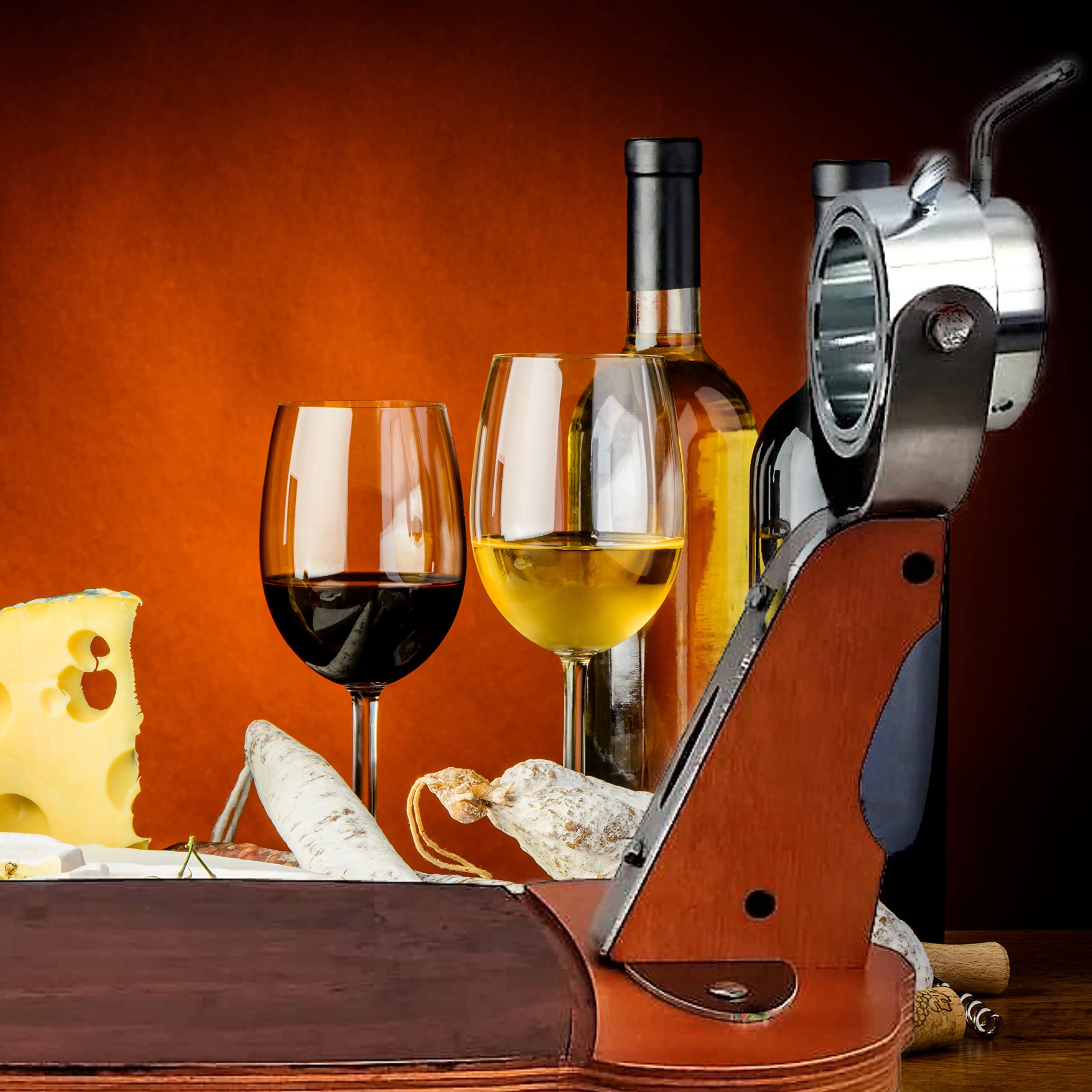 Professioneller Schinkenhalter, drehbar, Holzständer + Schneidemesser und Schärfer