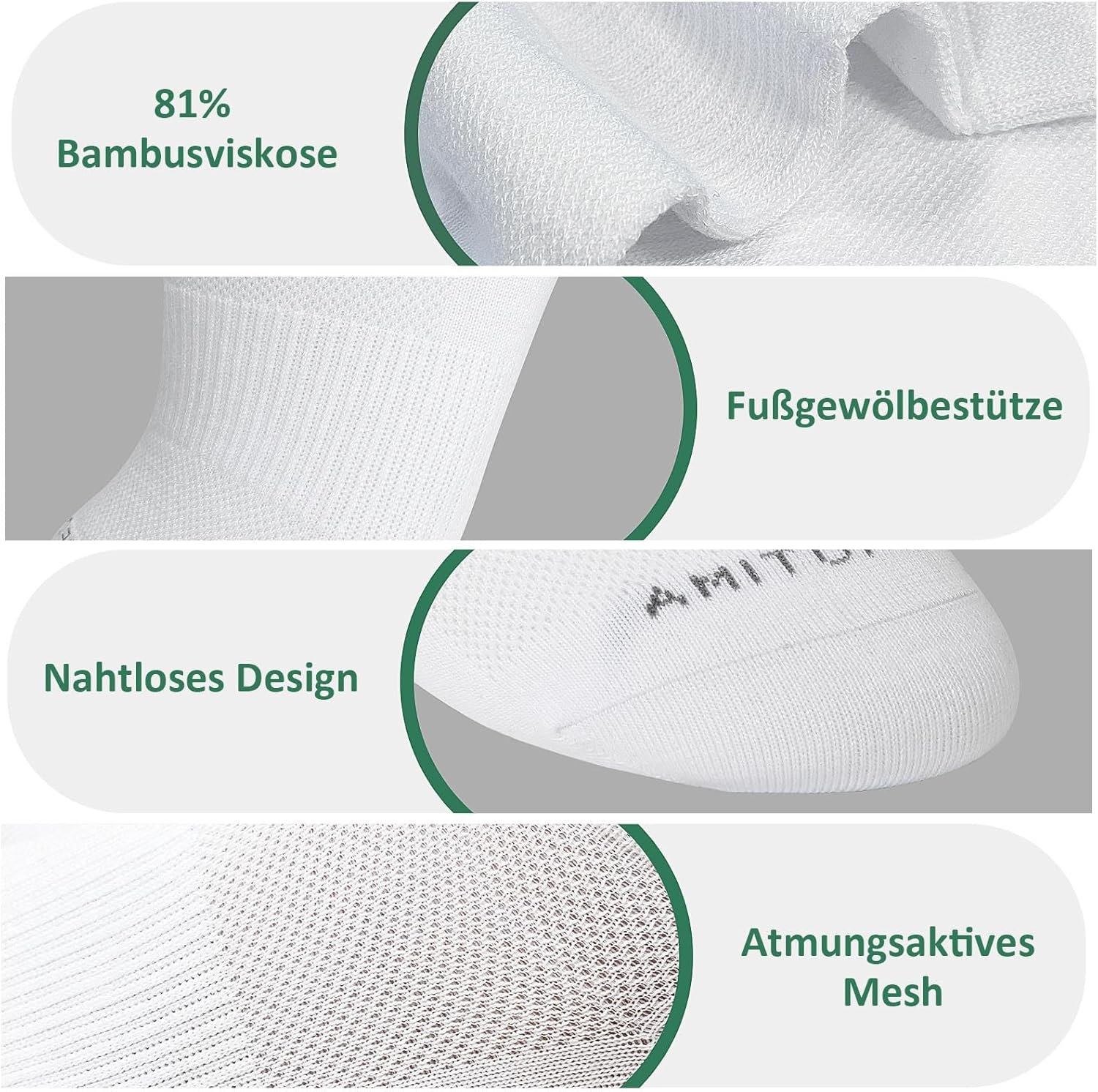 ZAKASA Herren Bambus Sneaker Socken: Kurze Sportsocken Laufsocken Männer Füßlinge Halbsocken Knöchelsocken Atmungsaktive Ohne Naht Gegen Schweißfüße - Image 2