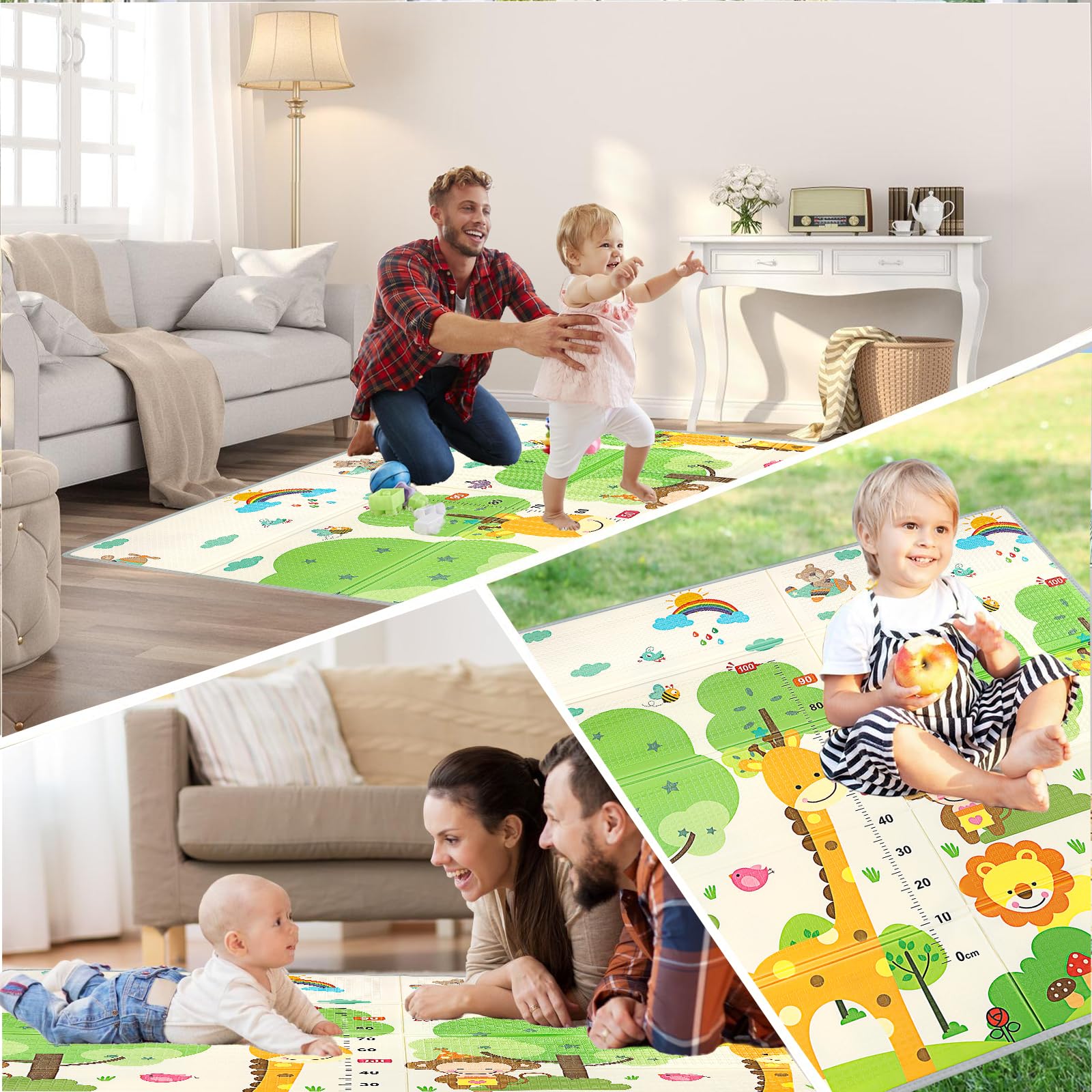 Kruipmat voor baby's, 120 x 120 cm, grote opvouwbare speelmat