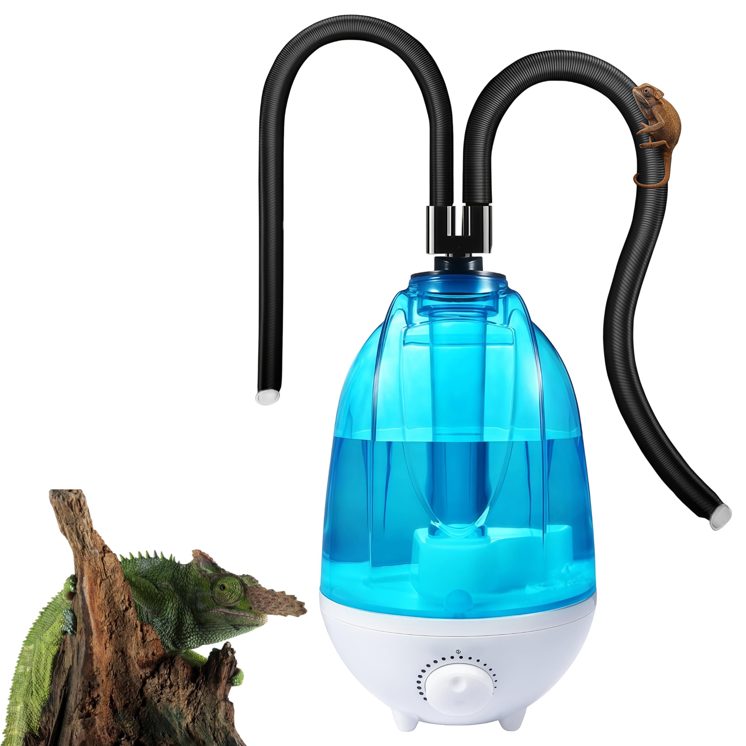 Reptile Terrarien-Luftbefeuchter 4L, 300 ml/h Nebelgerät mit 7-farbiger Nachtbeleuchtung, verstellbarem Schlauch & leiser Fogger-Vaporizer-Funktion für Reptilien