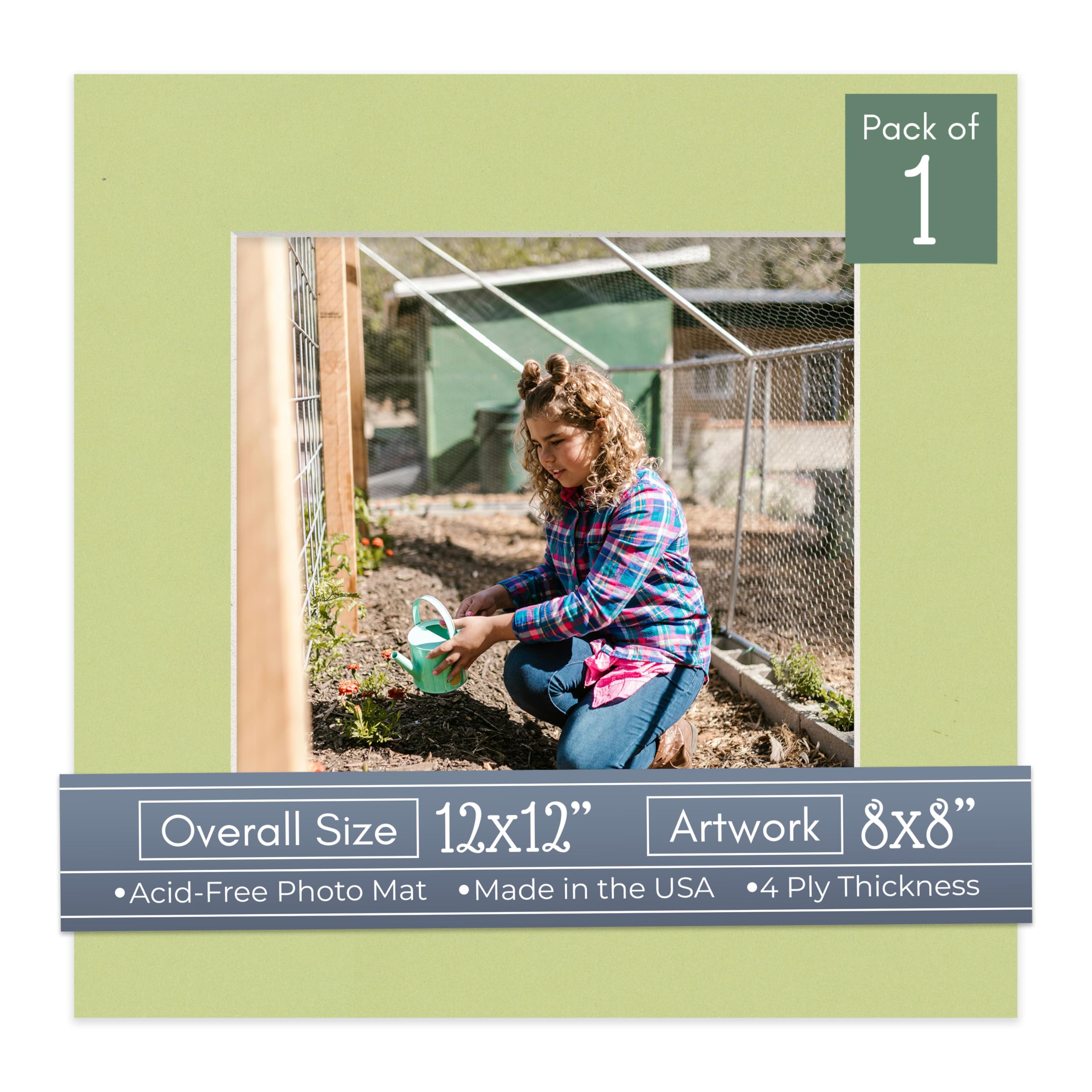 CountryArtHouse Pistachio Green Acid Free 12x12 Square Picture Frame Mat with White Core Bevel Cut for 8x8 Pictures - Fits 12x12 Frame - Pack of 1 Matboard Show Kit with Acid Free Backing & Clear Bag-image-28