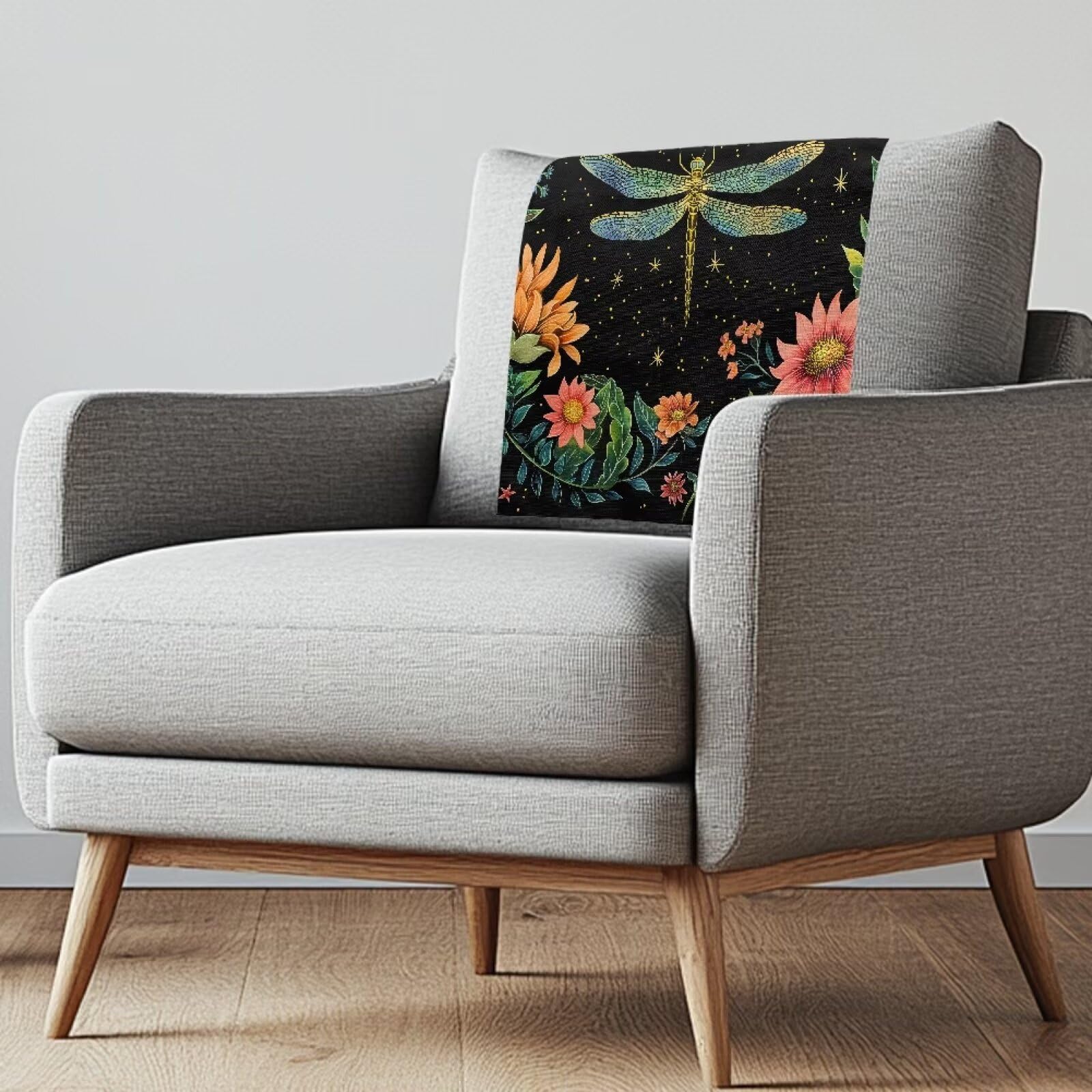 NETILGEN Moon Dragonfly Flower Headrest Cover for Recliner Chair 1 Pack Headrest Protector Sofa Couch Slipcovers Furniture Protectors