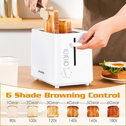 Miniatura 5 de NIKLEMON - Tostadora de plástico pequeña y compacta con 6 niveles de tostado y descongelación, recalentar y cancelar 3 funciones, bandeja extraíble