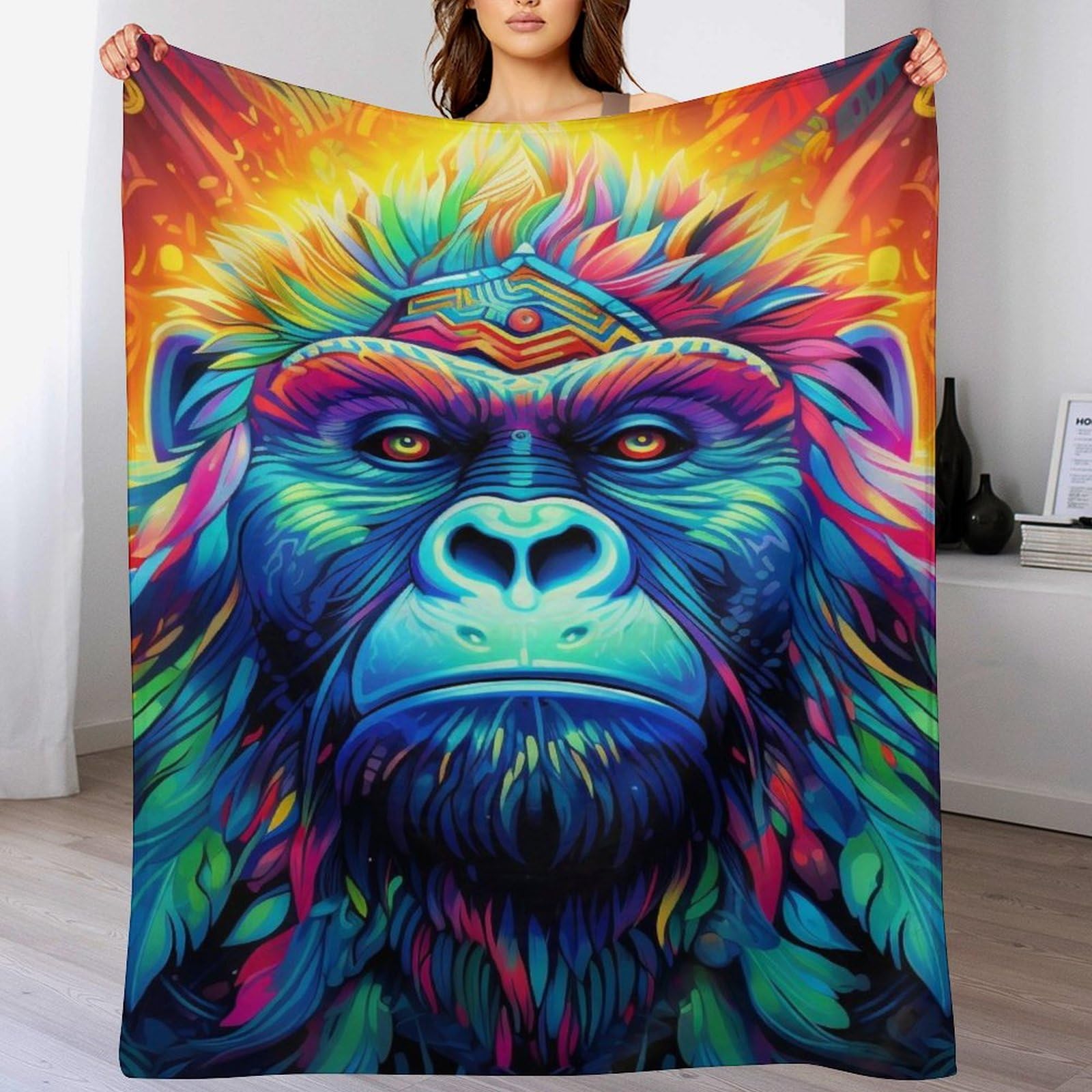 Couverture singe pour voyage et canapé, plaid doux 180x200