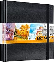 Ohuhu Mix Media Pad 8.3x8.3 Inch Sketchbook - 120lb/200gsm Heavyweight Acid-Free Papers, 78 Double-Sided Sheets/156 Pages, PU Hardcover for Acrylics & Markers