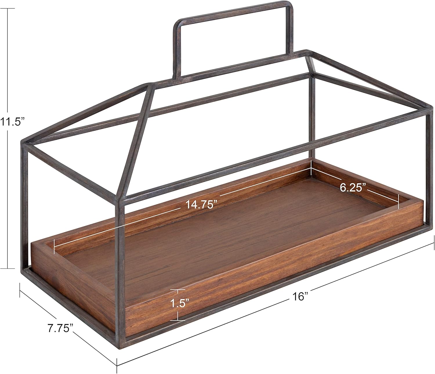 Kate and Laurel Huxley Farmhouse Wood and Metal Tabletop Planter, 16 x 6 x 11.5, Caramel Brown Wood and Iron, Chic Rustic Planter