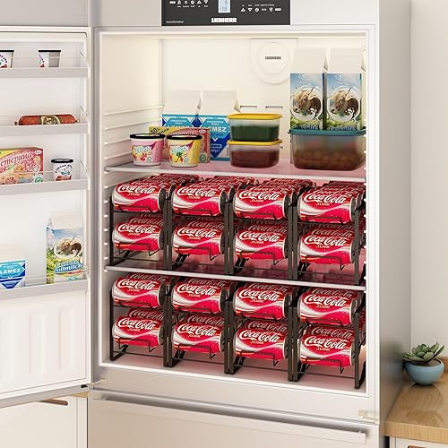Miniatura 5 de Paquete de 4 organizadores de latas de soda para despensa, soporte dispensador apilable de almacenamiento de latas de refrescos para refrigerador,