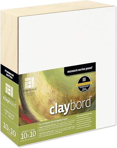 Ampersand Art Supply Panel de pintura de madera Serie Museo Claybord, 10 "x 10", 2" Perfil con acunado