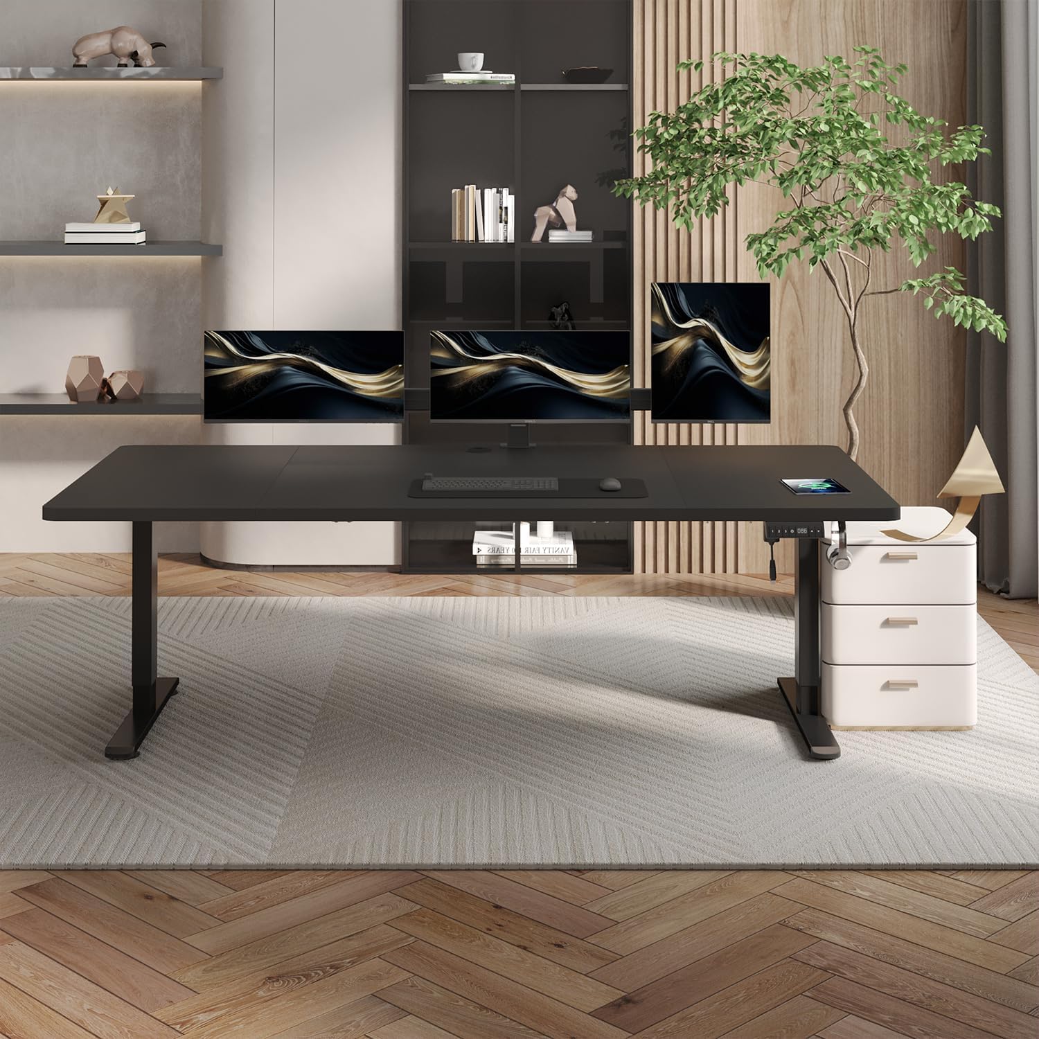 JUMMICO Höhenverstellbarer Schreibtisch 180 x 80 cm mit Kabelwanne, Höhenverstellbar Elektrisch Stehpult mit USB-Buchse, Computertisch, Ergonomischer Steh-Sitz Tisch, Bürotisch, Schwarz