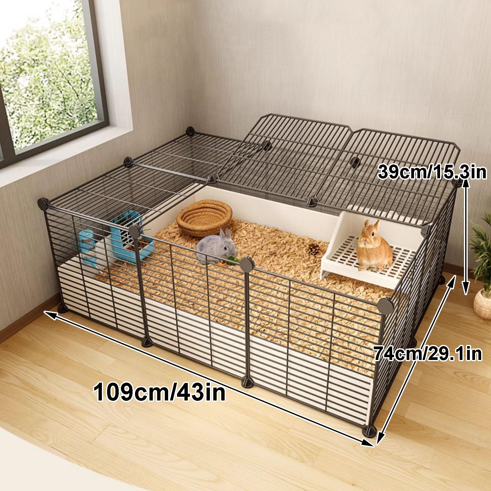 Jaula para Conejos, Parque Infantil para Conejos En Interiores, Casa para Conejos con Deflector Alto Y Gran Espacio para Conejos, Hurones, Chinchillas Y Erizos