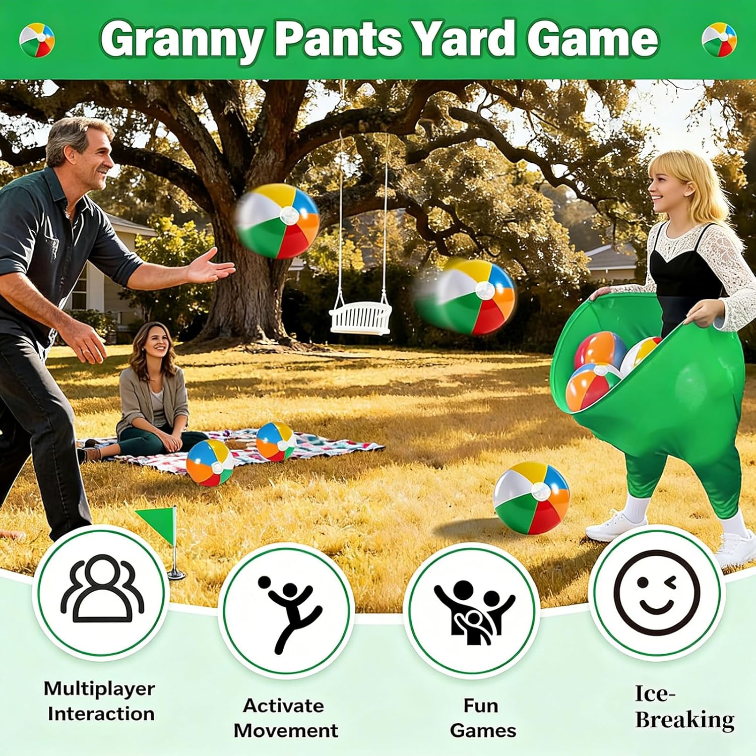 2PCS Granny Pants Yard Game, Outdoor Party Game with Bouncy Balls and Pump, Fun Family Reunion and Adult Game for Groups