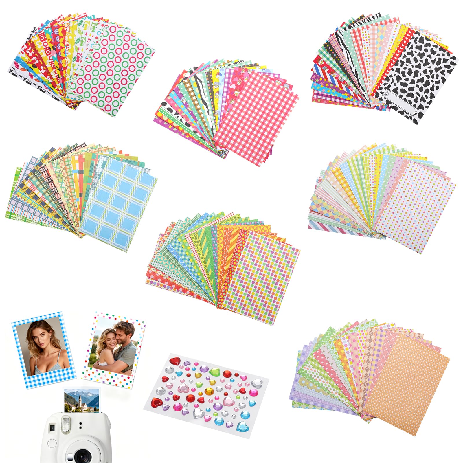 140 sztuk naklejek na ramki zdjęciowe 9x6 cm, kolorowy zestaw naklejek do dekoracji DIY, mini naklejki na ramki zdjęciowe, dekoracyjne naklejki z kryształkami do Fujifilm Instax Mini 9/8/7S/70/26/50S