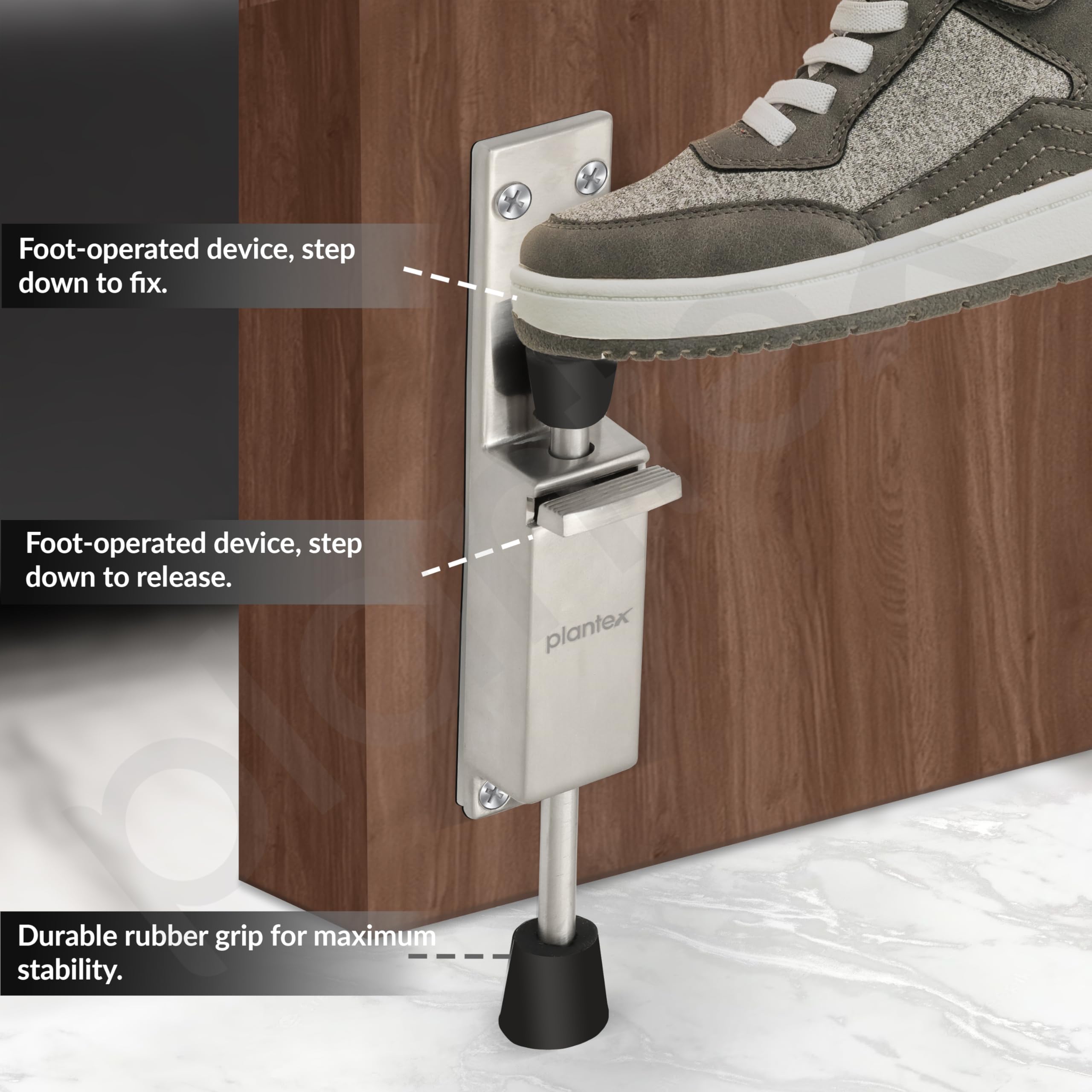 Plantex Door Stopper/Kickdown Door Stops with One Touch/Telescopic Step On/Off Door Stopper Rubber/Adjustable Heavy Duty Doors Locks Holder Stop/Release by Foot - Pack of 1 (Matt) — Amazon image 4