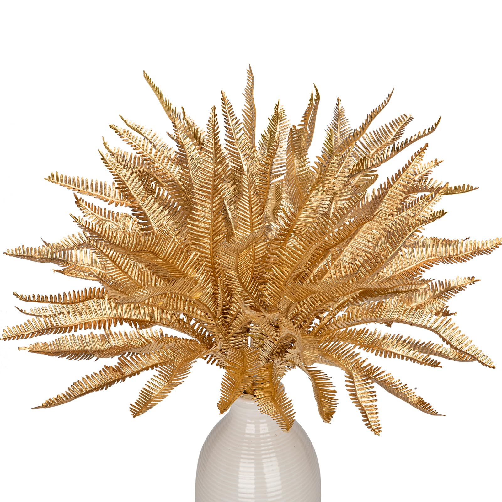 Briful4 x Artificial Boston Bush Fern Branches Fern Stems Leaf Spray Gold Artificial Fern Plastic Plant for Home Party Wedding Decoration Flower Arrangement