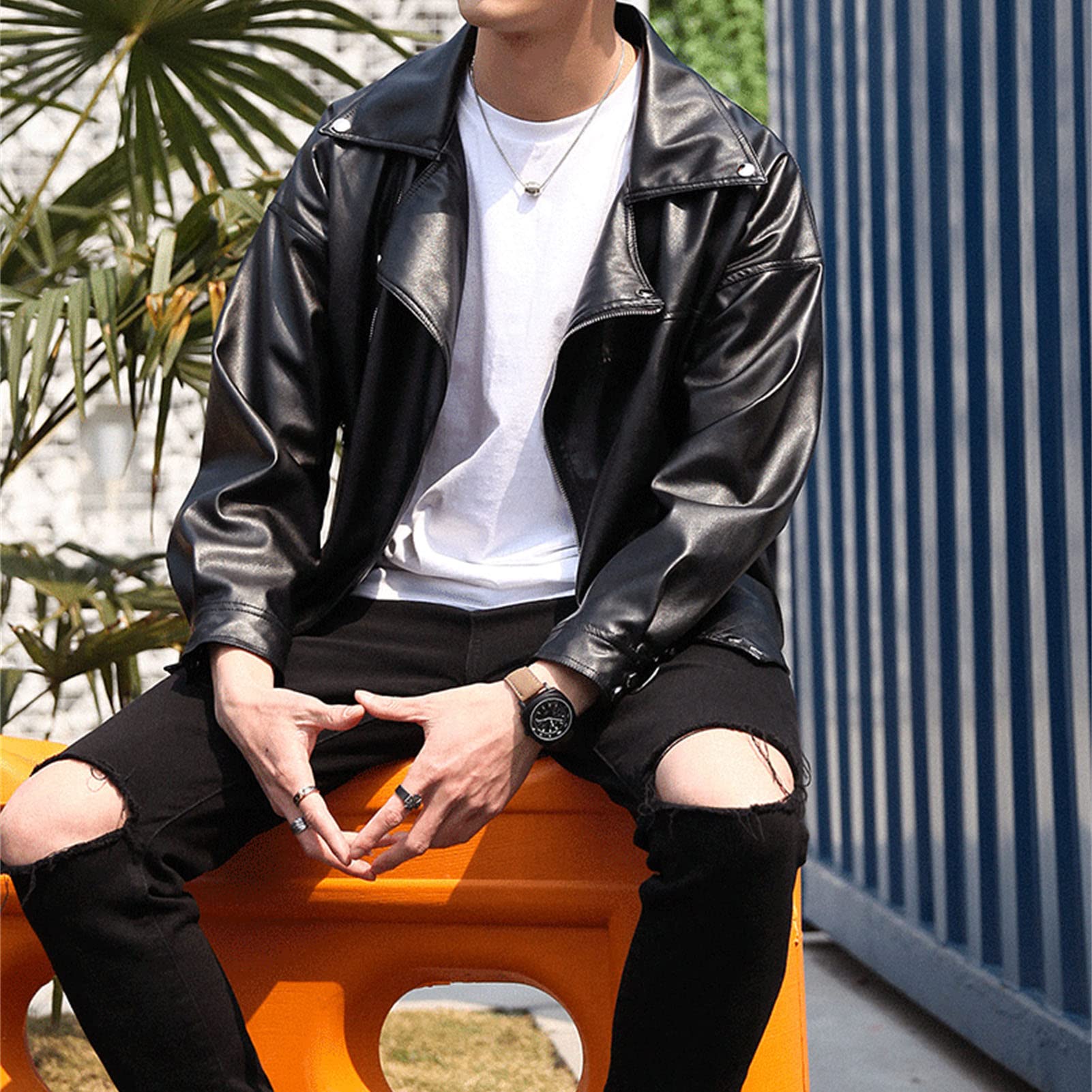 Amazon.com: Maiyifu-GJ Mens Faux Leather Biker Jacket Vintage