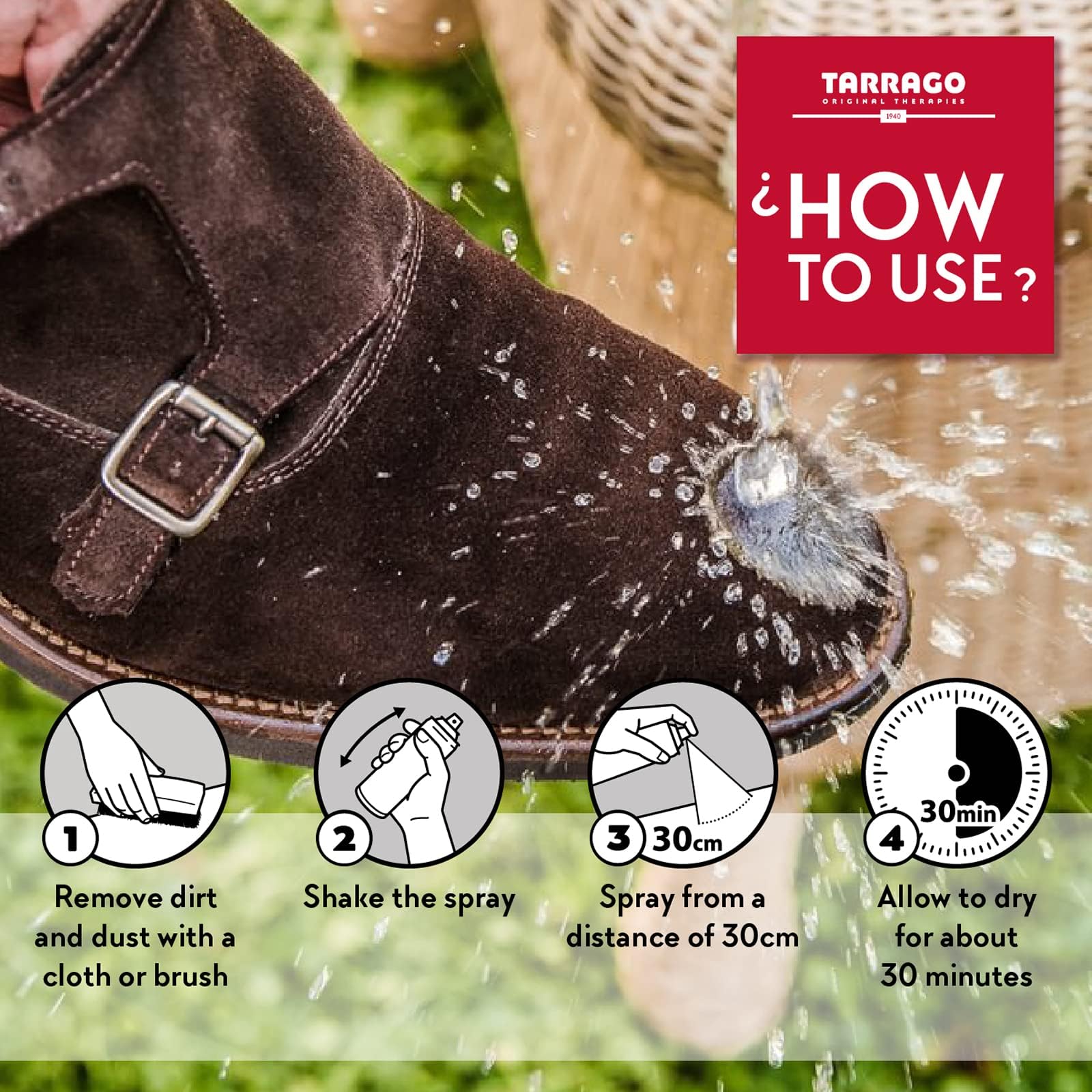 Tarrago Protector Universal | Spray Impermeabilizante para Calzado | Para Superficies de Cuero y Textiles | Protege del Agua y Lluvia | Protector de calzado Invisible 250 ml