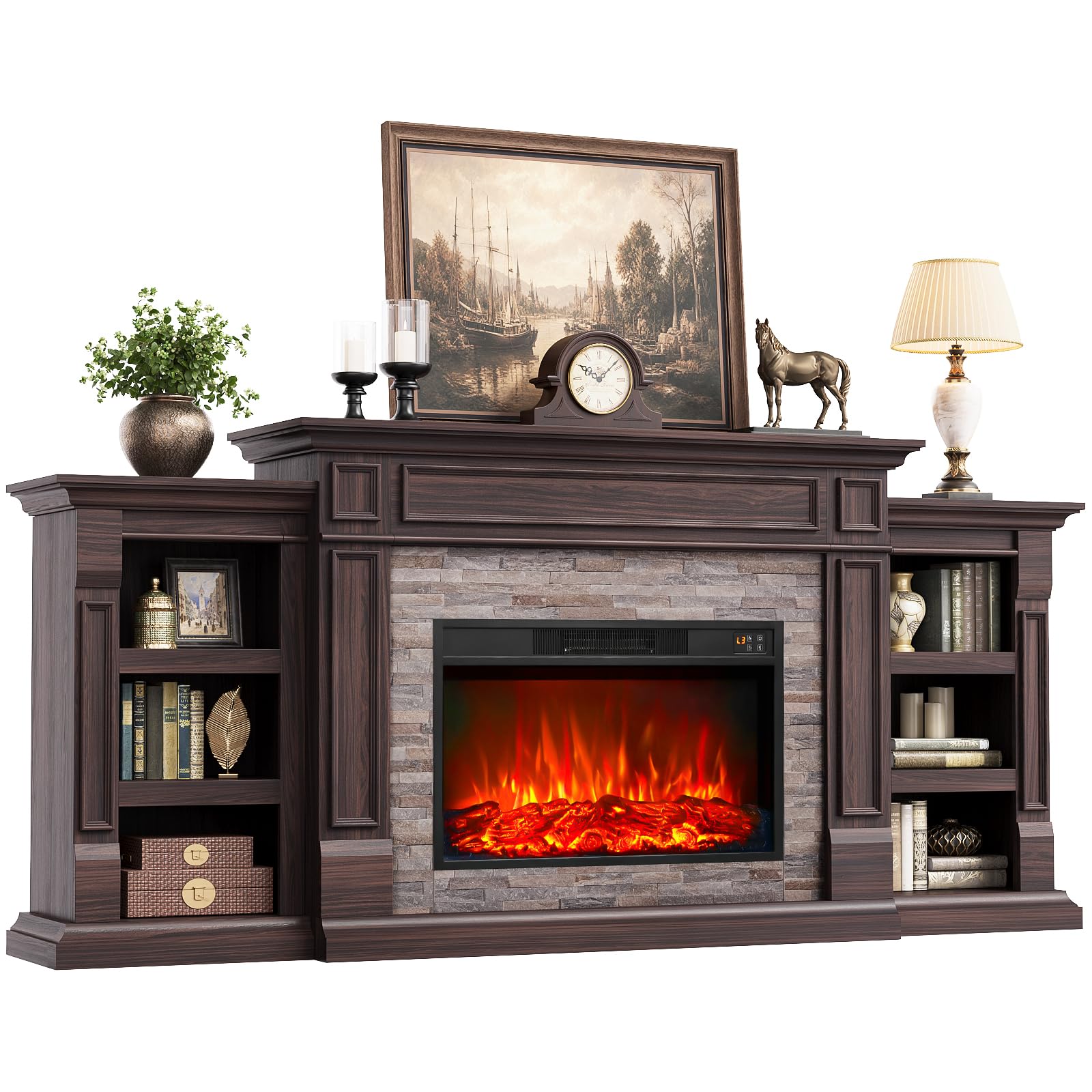 LGHM 80" Fireplace TV Stand w/ 30'' Fireplace Heater, Dark/Brown(Espresso)