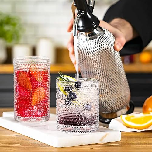 Miniatura 6 de Hobnail - Juego de 12 vasos de bebida vintage de 11.8 onzas y juego de vasos de cóctel de 10 onzas, tazas de vidrio en relieve para cocina, cerveza,