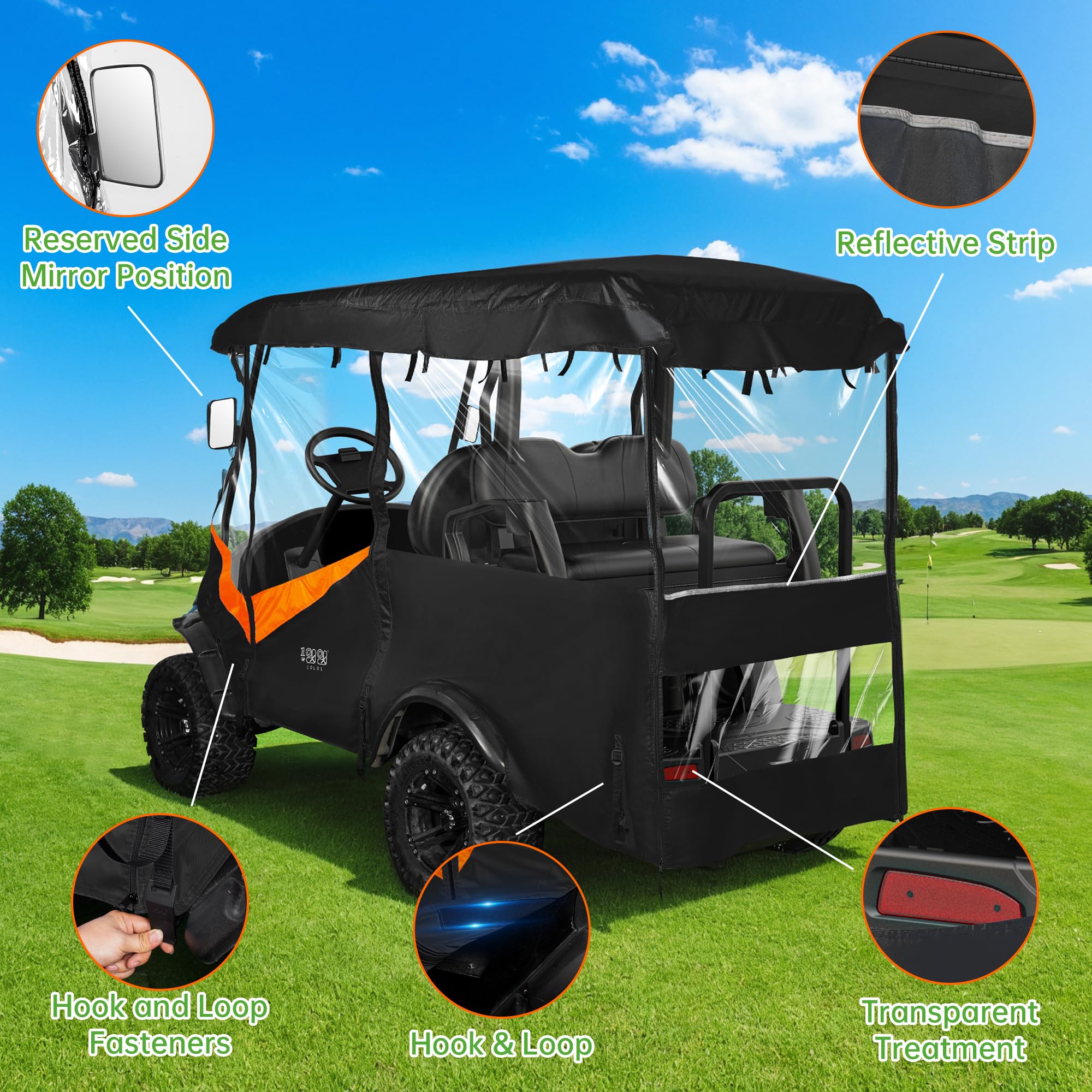 10L0L Uniwersalna obudowa na wózek golfowy - pasuje do samochodów Yamaha, EZGO i Club Car (4 pasażerów) - wodoodporna osłona z poliestru 600D, wiatroszczelna konstrukcja, 4 przezroczyste okna