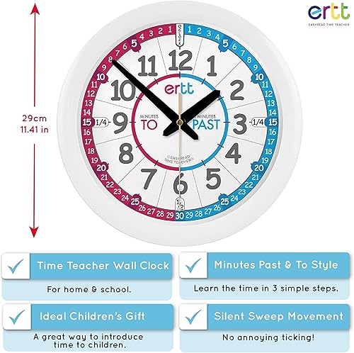 Miniatura 7 de Reloj de pared para aprender la hora con sistema de enseñanza para niños simple de 3 pasos EasyRead Time. 12 pulgadas de diámetro, para aprender