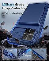 Vista 5 de ATATOO Funda tipo cartera para iPhone 16e, tarjetero integrado (3-5 tarjetas) y funda de cámara deslizante y bloqueo RFID, protección de grado Azul