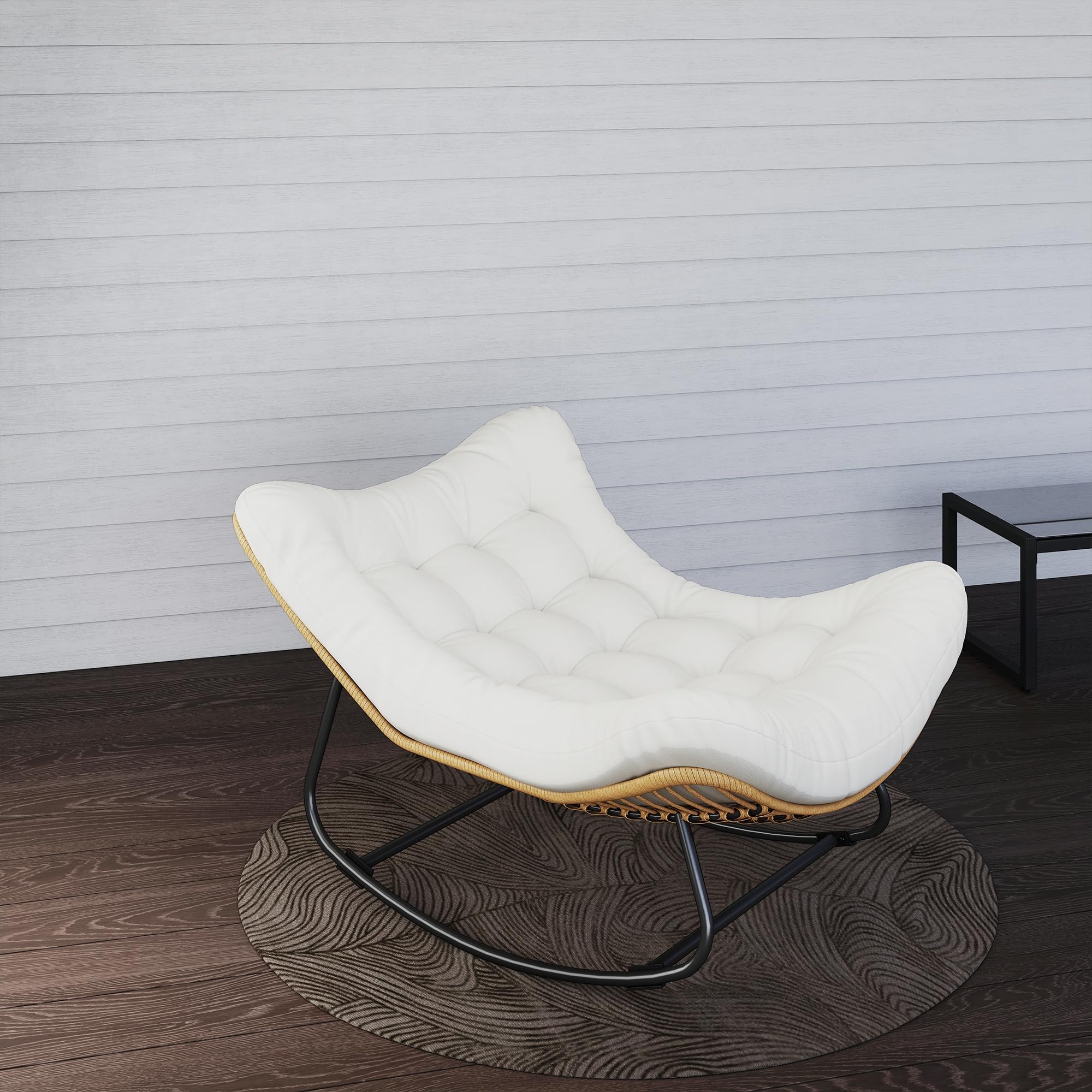 Outsunny - Silla mecedora de jardín con forma de huevo de resina trenzada, con cojín acolchado para jardín, dormitorio, sala de estar, crema