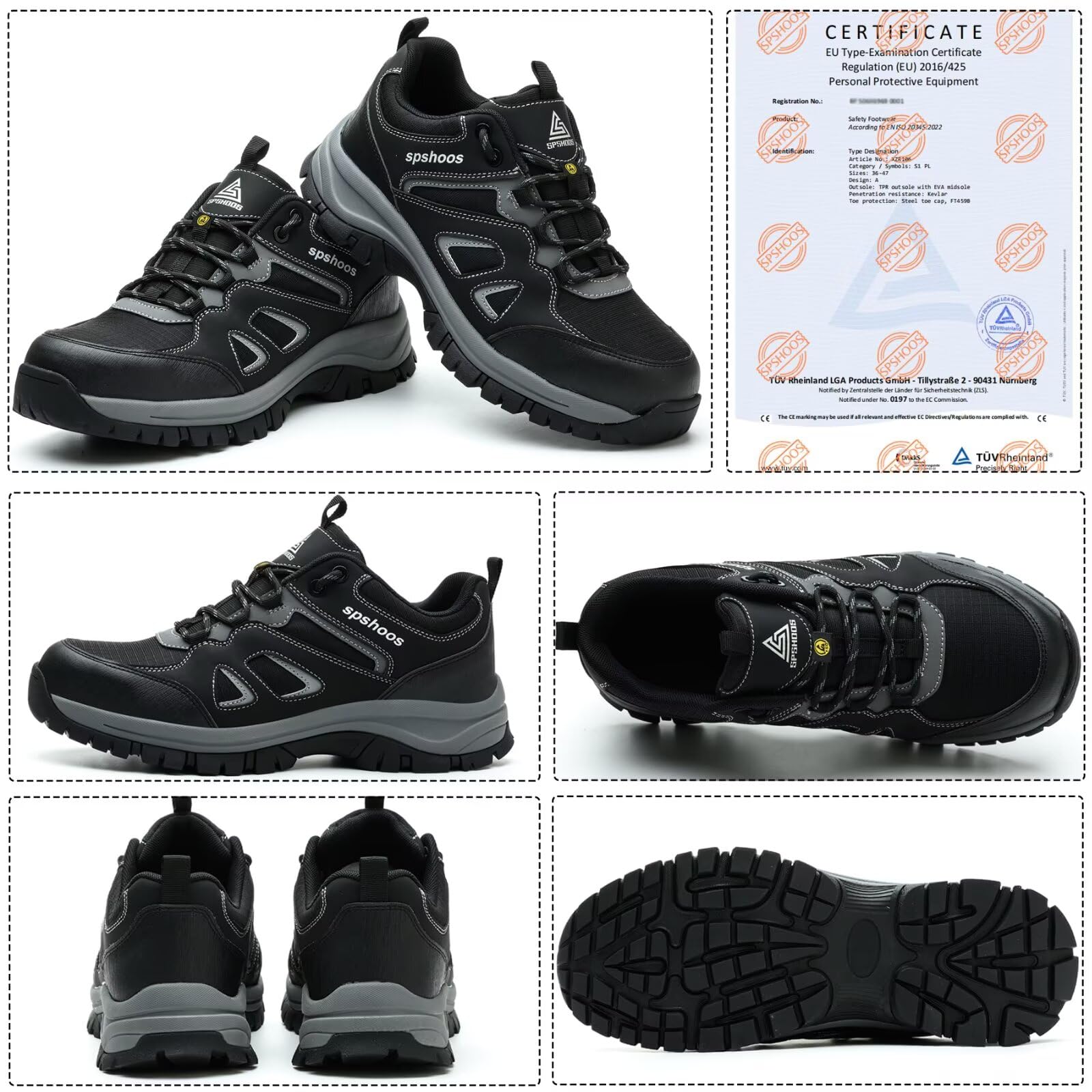 Scarpe Antinfortunistiche Uomo Donna S1P Scarpe da Lavoro ESD Leggere Antiscivolo con Punta in Acciaio Traspiranti Comode