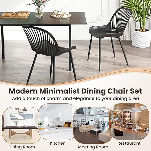 Miniatura 9 de Giantex Juego de 4 sillas de comedor negras, sillas de cocina modernas con patas de metal, respaldo recortado, asiento curvo, sillas decorativas sin