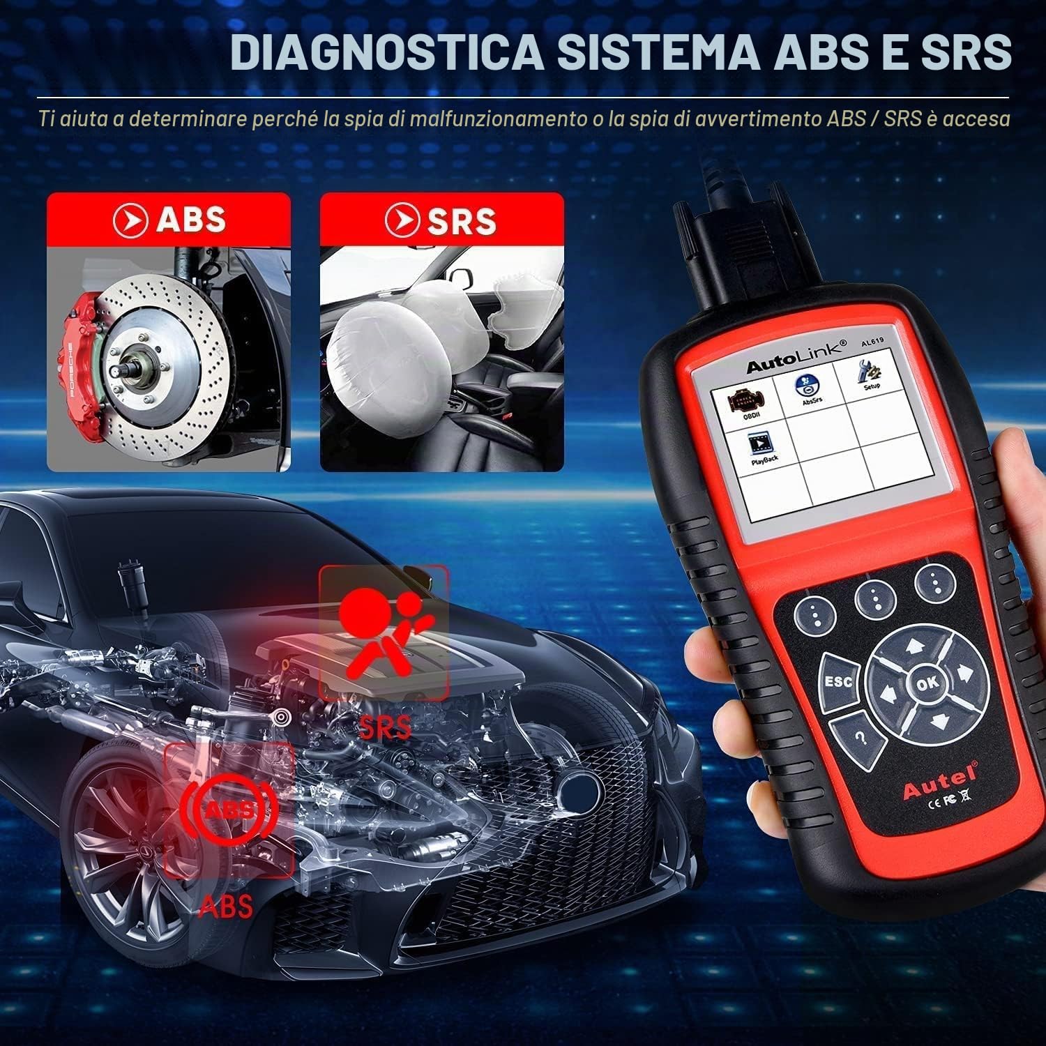 Autel AutoLink AL619 Strumento Diagnostico Auto con ABS SRS OBD2 CAN | diagnostica Lettore Codice Auto
