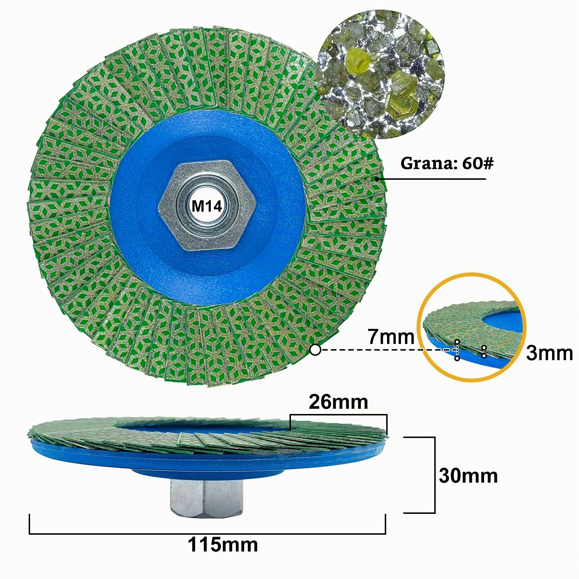 NBB Rotella diamantata disco mola sgrossatura lama tazza smerigliatrice levigatura ceramica gres porcellanato pietra granito piastrelle M14 flangia
