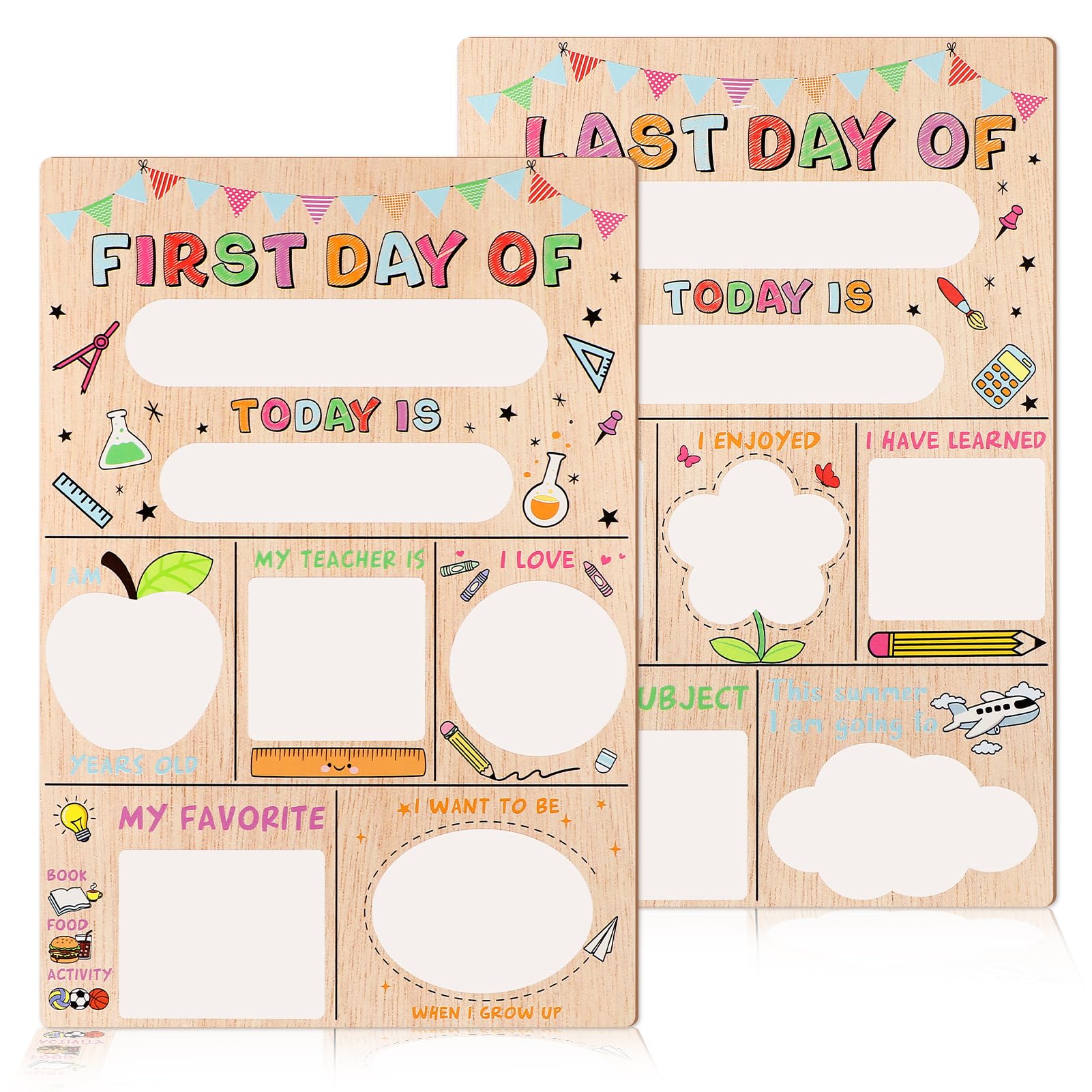 First Day and Last Day of School Chalkboard, Back to School Chalkboard Reusable Double Sided Blackboard Easy Clean Chalkboard Sign Starting School Gifts Photo Prop(Wood Color,1pcs)