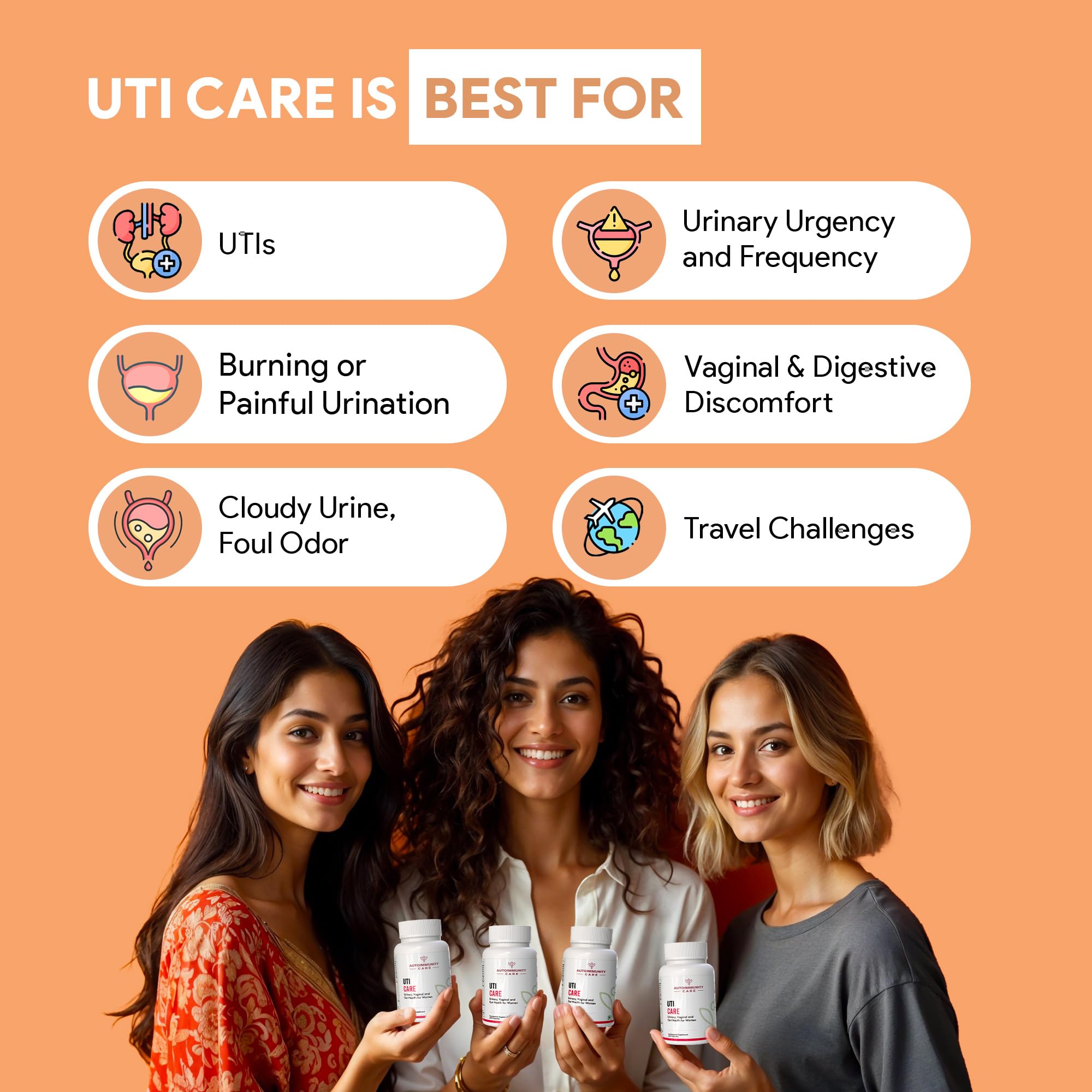 Autoimmunity Care: UTI Care - Women’s probiotics for optimal urinary and vaginal microbiome | Cranberry extract, D-Mannose, Lactobacillus Acidophilus, Lactobacillus Rhamnosus, Lactobacillus Crispatus, Lactobacillus Gasseri, Lactobacillus Jensenii | For Women's Urinary & Vaginal tract microbiome, Gut and Immune health | 60 capsules - Image 5 thumbnail