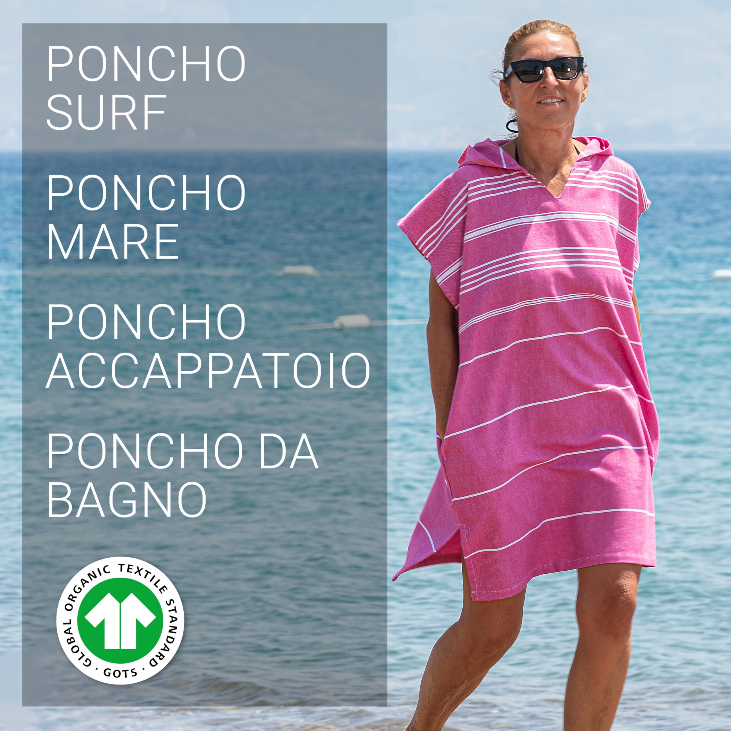 LeStoff Poncho surf adulto, 100% cotone bio, Fucsia, S/M | Accappatoio, telo con cappuccio e spogliatoio per spiaggia, nuoto e campeggio – leggero, assorbente e ad asciugatura rapida