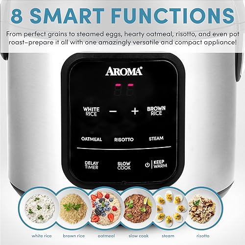 Miniatura 4 de AROMA - Arrocera digital, 4 tazas (sin cocinar), 8 tazas (cocidas), vaporera, multicocina, olla de cocción lenta, olla de avena, mantenimiento