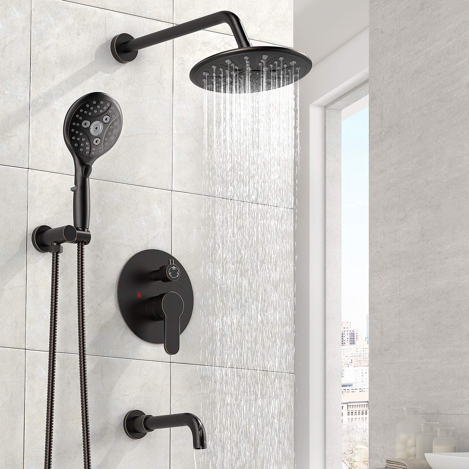 Suncleanse Oil Rubbed Bronze Shower System with Waterfall Tub Spout