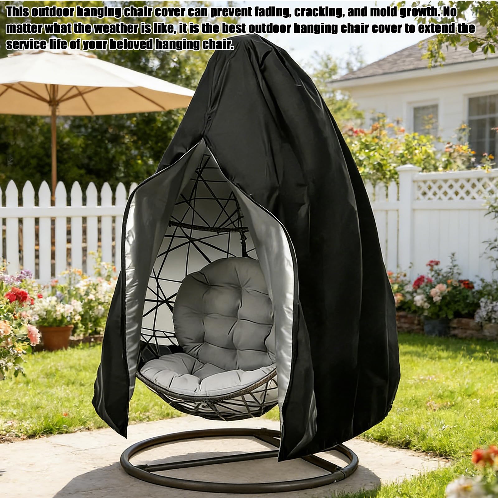 Lot de 2 housses pour fauteuil suspendu : noir/argent housse de protection imperméable, fermeture éclair tissu Oxford 210D, 115 x 190 cm, housse pour fauteuil suspendu extérieur pour jardin et