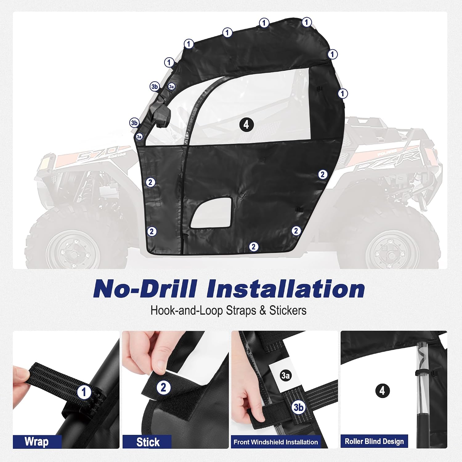 ZIDIYORUO Soft Upper Doors compatible with Polaris RZR 570/Trail 570 800